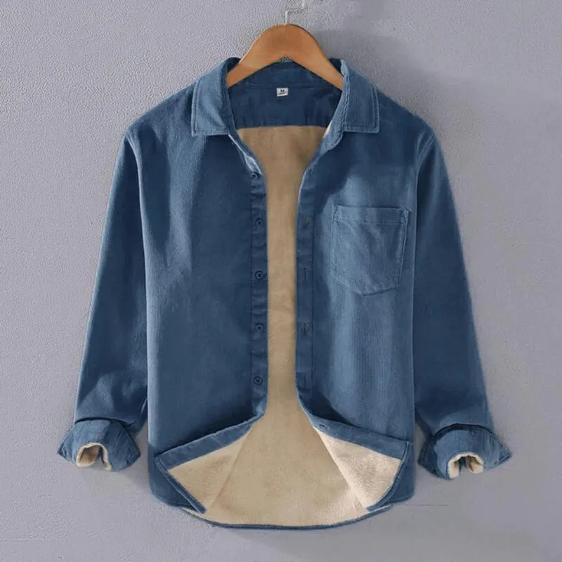 Men's Cozy Fleece-Lined Long Sleeve Corduroy Shirt