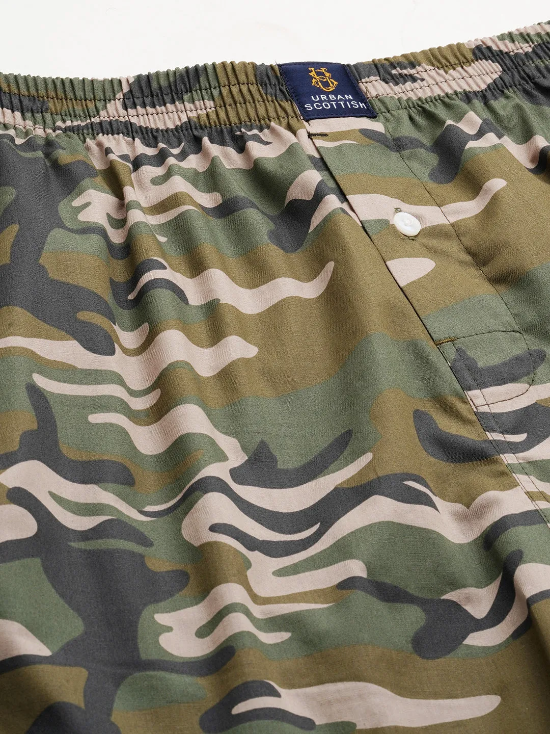 Men's Green, 100% Cotton, Printed, Regular Fit, Inner Elastic, Mid-Rise, Boxers