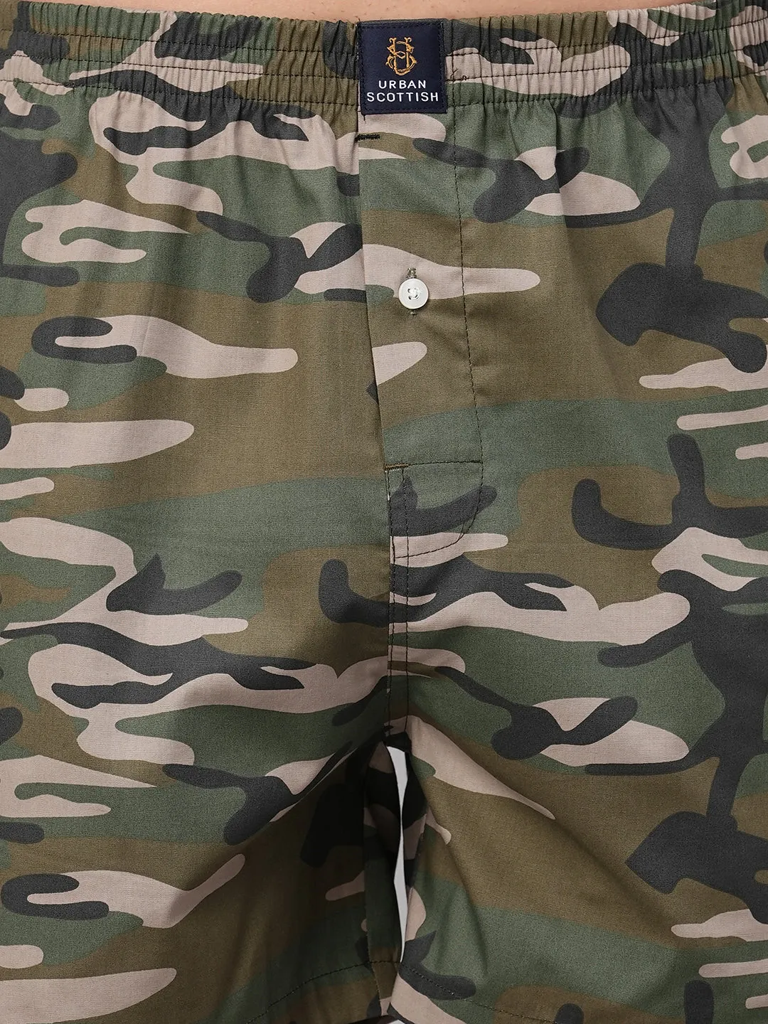 Men's Green, 100% Cotton, Printed, Regular Fit, Inner Elastic, Mid-Rise, Boxers