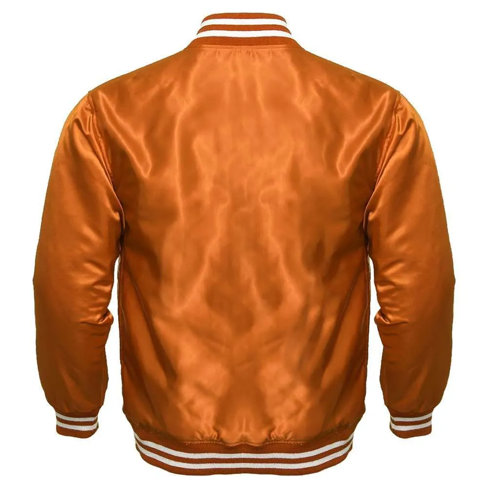 Men's Orange Satin Varsity Jacket