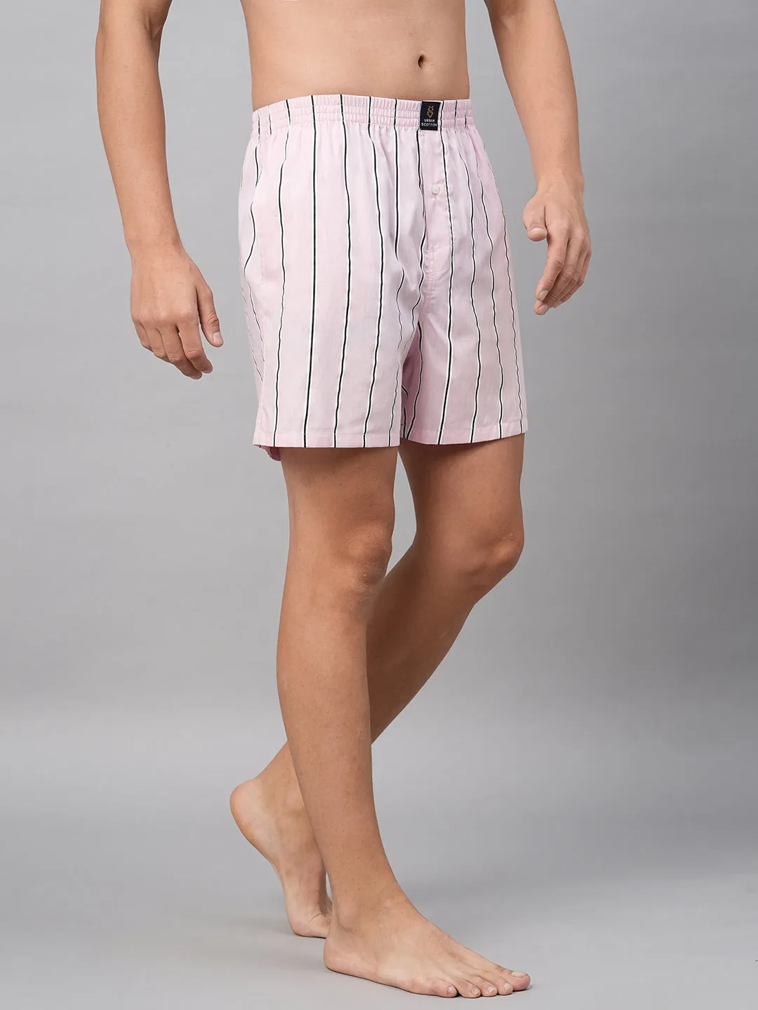 Men's Pink, 100% Cotton, Printed, Regular Fit, Inner Elastic, Mid-Rise, Boxers