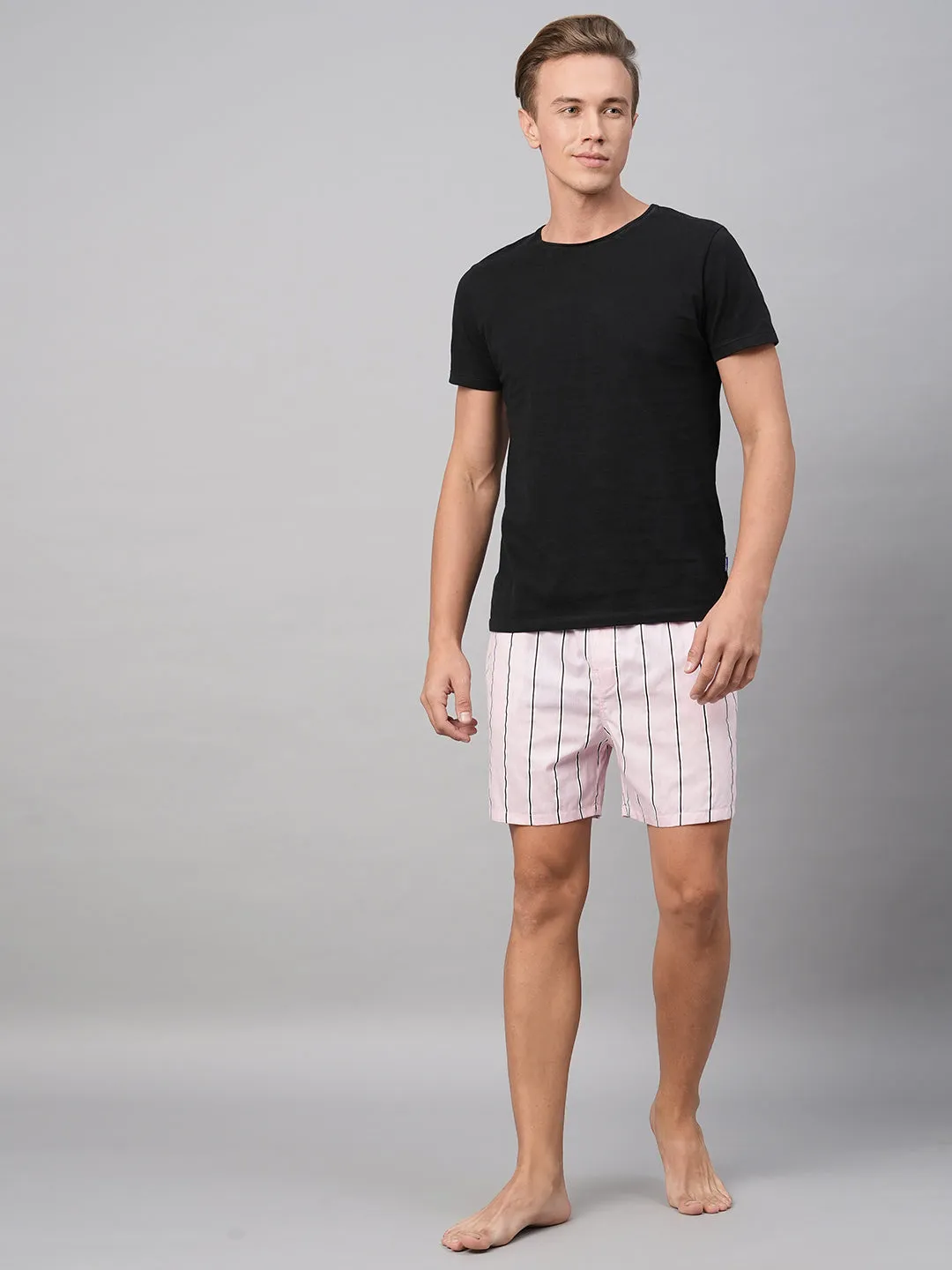 Men's Pink, 100% Cotton, Printed, Regular Fit, Inner Elastic, Mid-Rise, Boxers