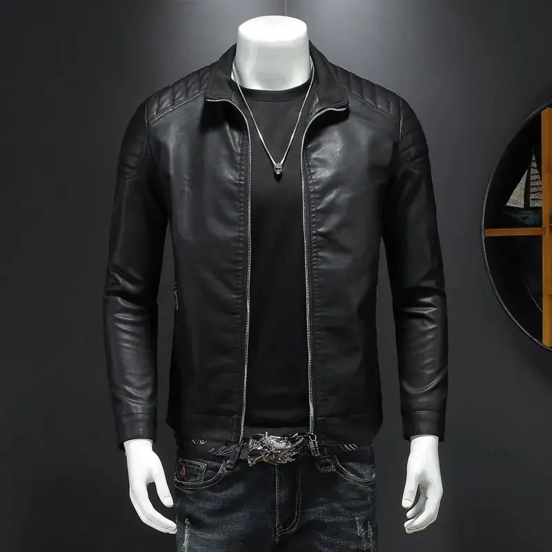 Men's PU Leather Motorcycle Slim Streetwear Jacket