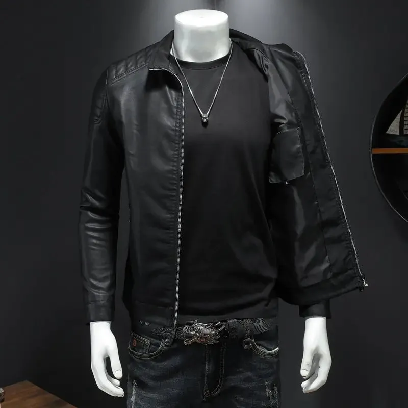 Men's PU Leather Motorcycle Slim Streetwear Jacket