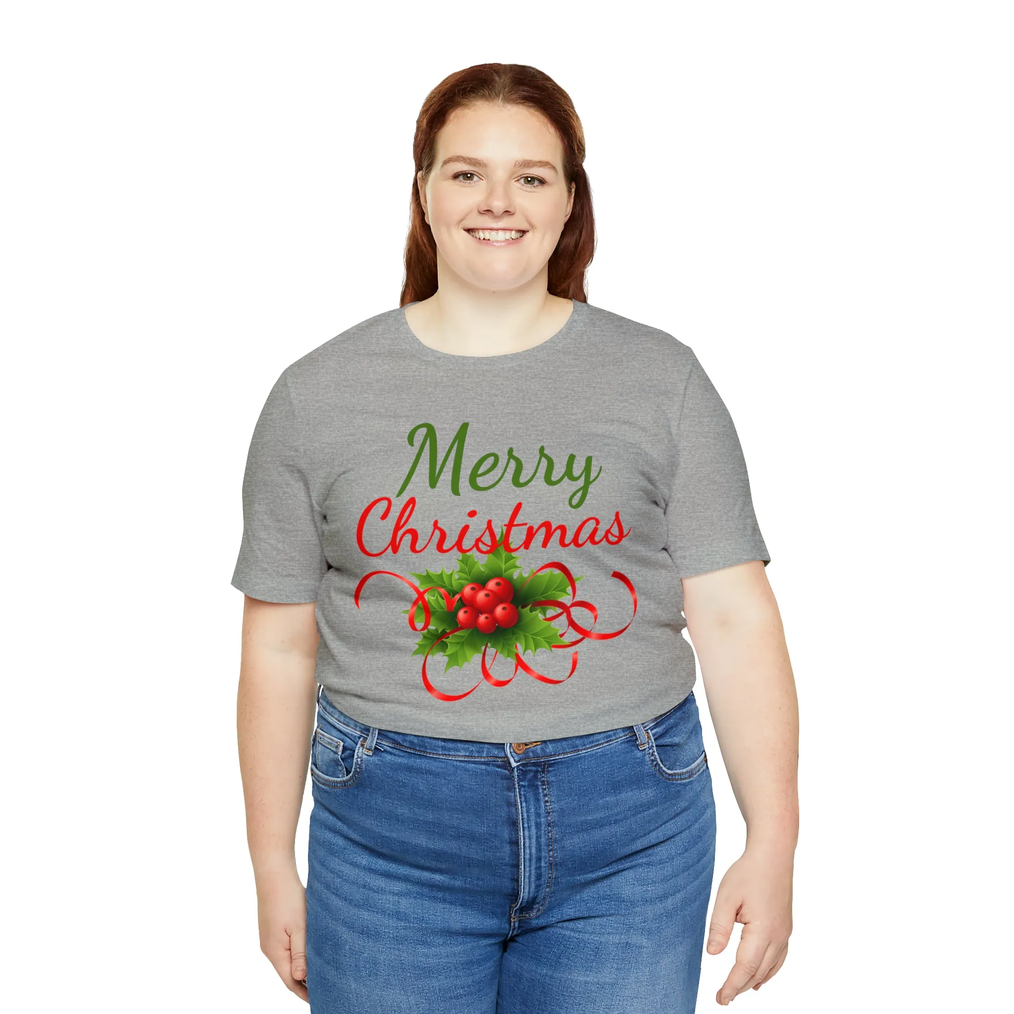 Merry Christmas Ribbon T-Shirt | Festive XMas Tee |  Bella Canvas 3001 Unisex | Happy Holidays Short Sleeve T-Shirt