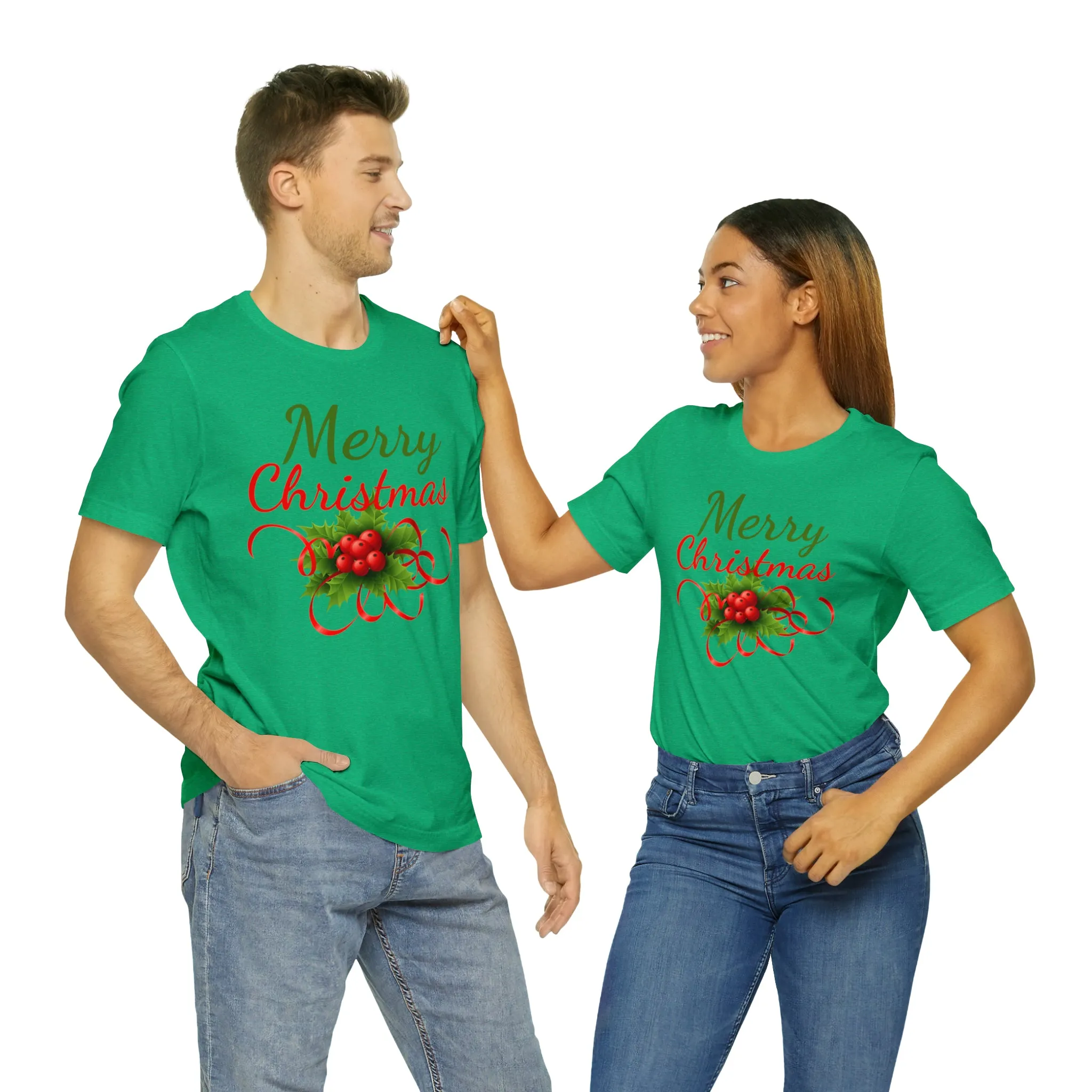 Merry Christmas Ribbon T-Shirt | Festive XMas Tee |  Bella Canvas 3001 Unisex | Happy Holidays Short Sleeve T-Shirt