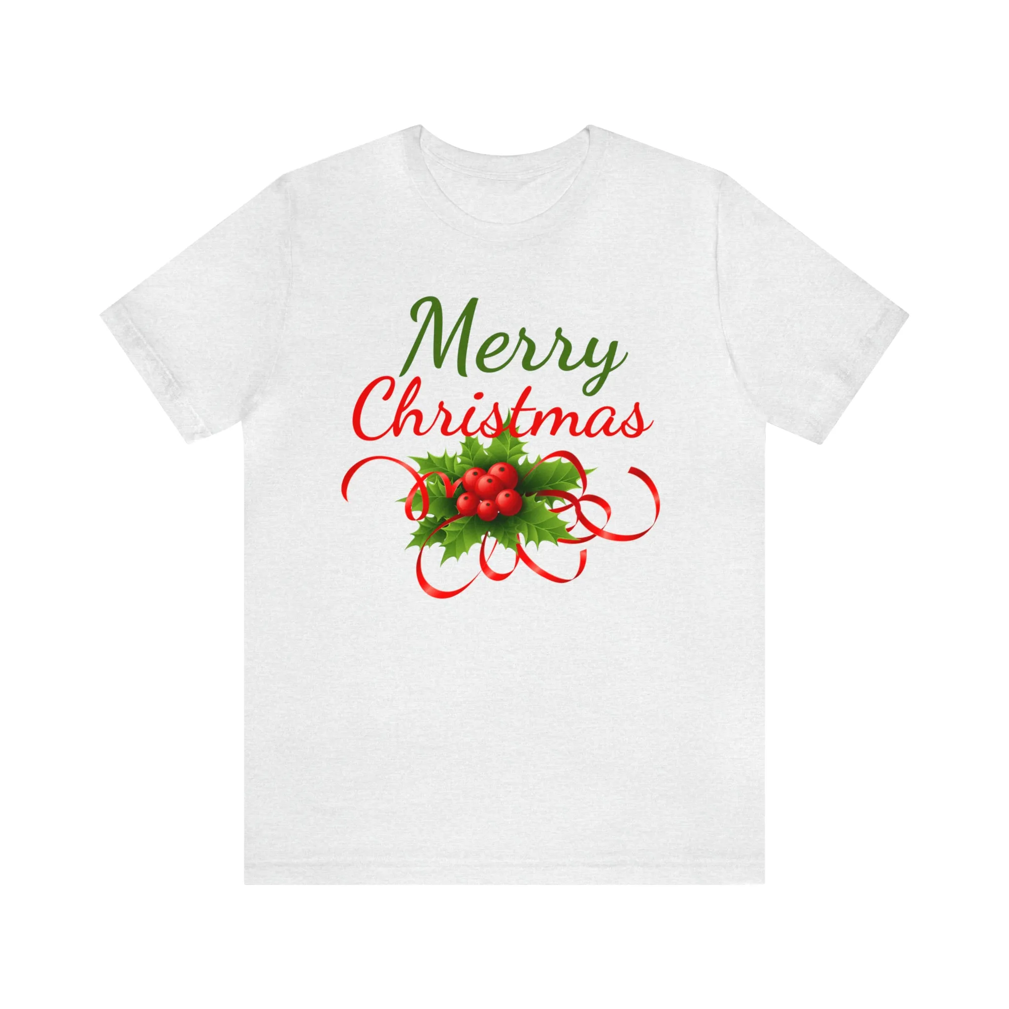 Merry Christmas Ribbon T-Shirt | Festive XMas Tee |  Bella Canvas 3001 Unisex | Happy Holidays Short Sleeve T-Shirt
