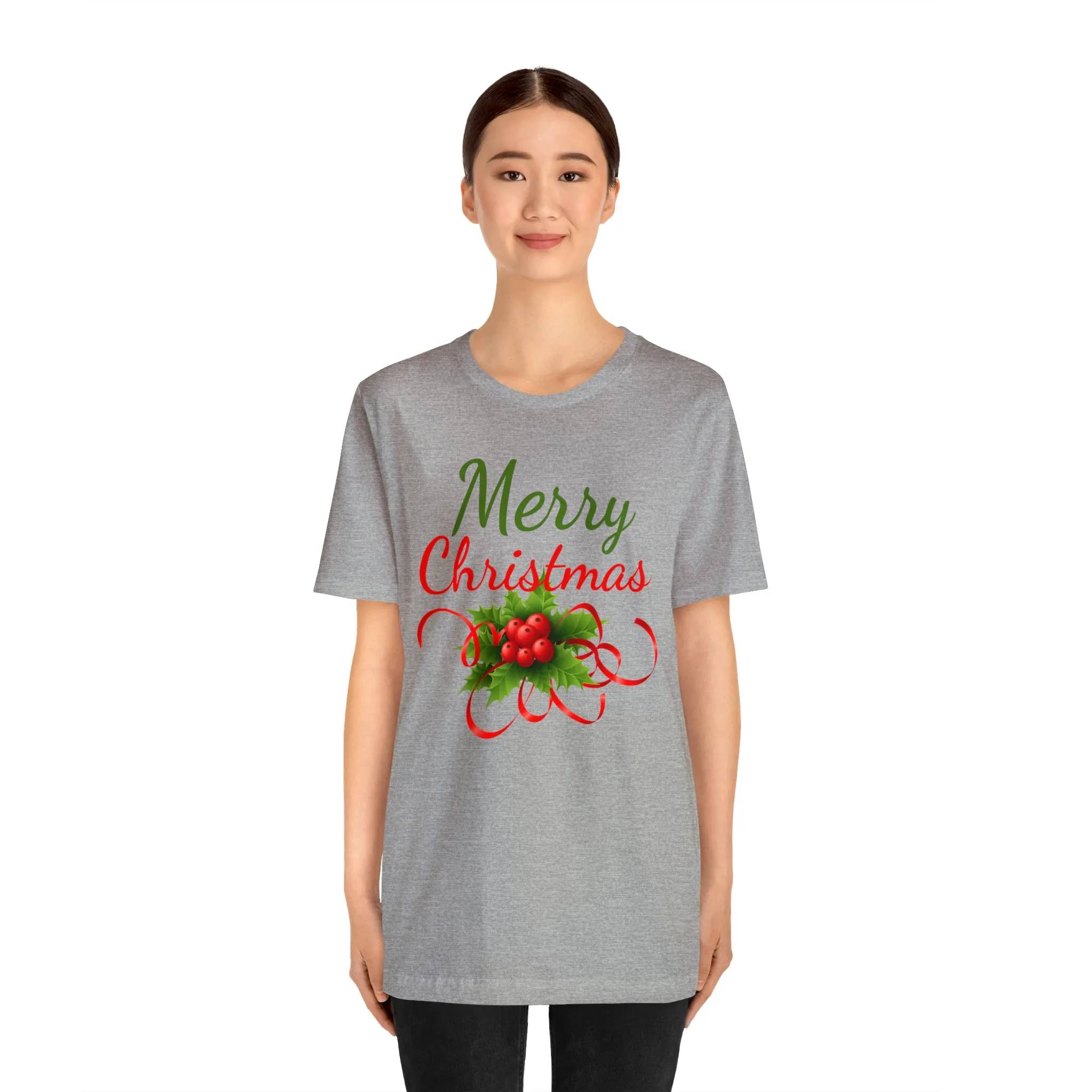 Merry Christmas Ribbon T-Shirt | Festive XMas Tee |  Bella Canvas 3001 Unisex | Happy Holidays Short Sleeve T-Shirt