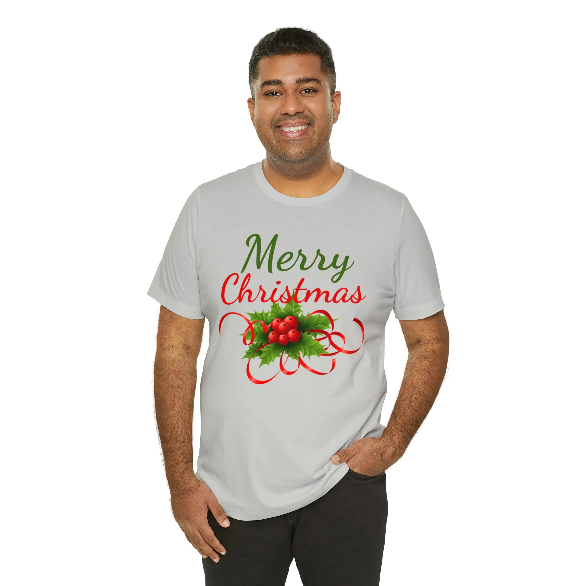 Merry Christmas Ribbon T-Shirt | Festive XMas Tee |  Bella Canvas 3001 Unisex | Happy Holidays Short Sleeve T-Shirt