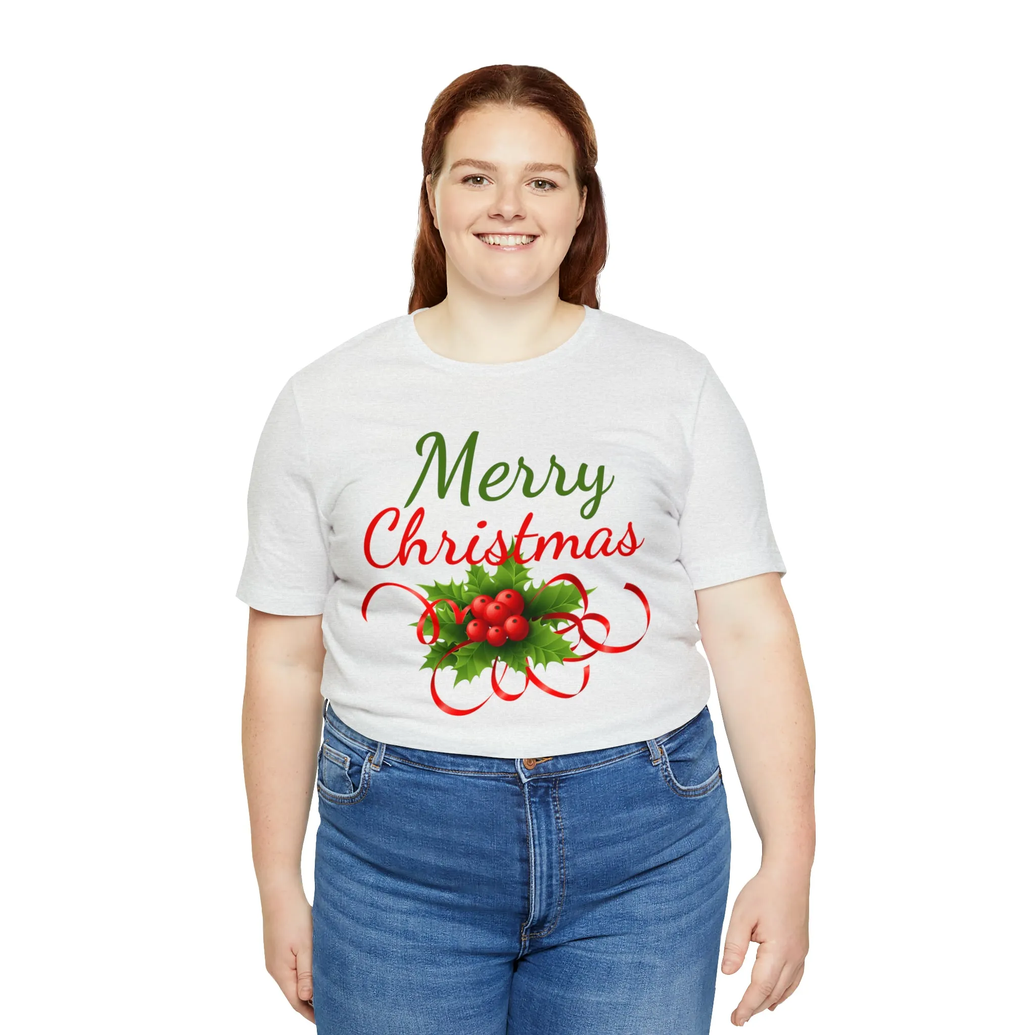 Merry Christmas Ribbon T-Shirt | Festive XMas Tee |  Bella Canvas 3001 Unisex | Happy Holidays Short Sleeve T-Shirt