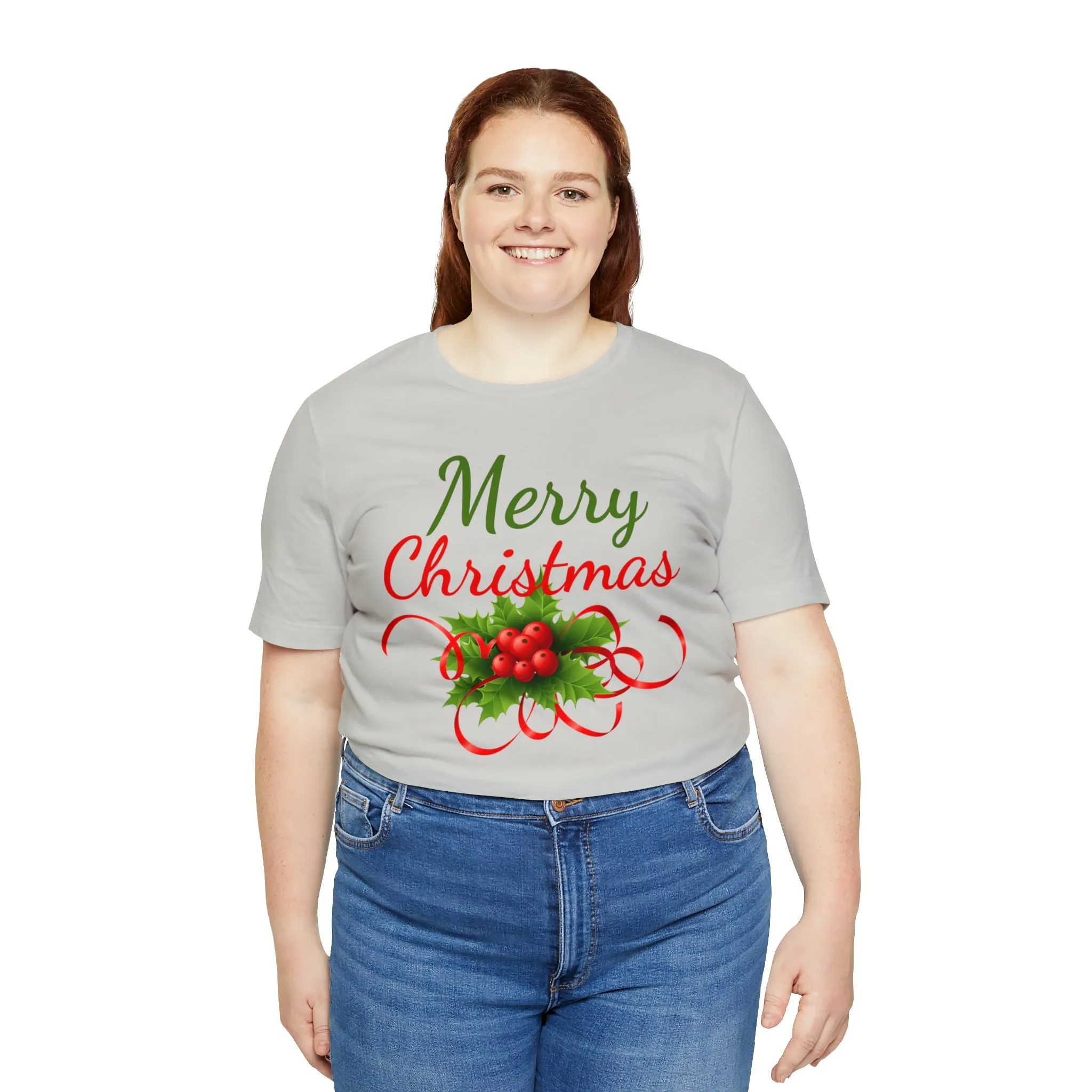 Merry Christmas Ribbon T-Shirt | Festive XMas Tee |  Bella Canvas 3001 Unisex | Happy Holidays Short Sleeve T-Shirt