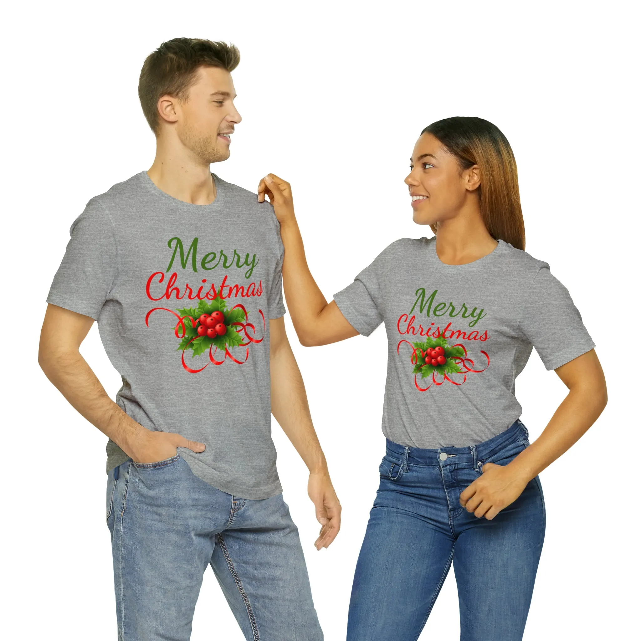 Merry Christmas Ribbon T-Shirt | Festive XMas Tee |  Bella Canvas 3001 Unisex | Happy Holidays Short Sleeve T-Shirt
