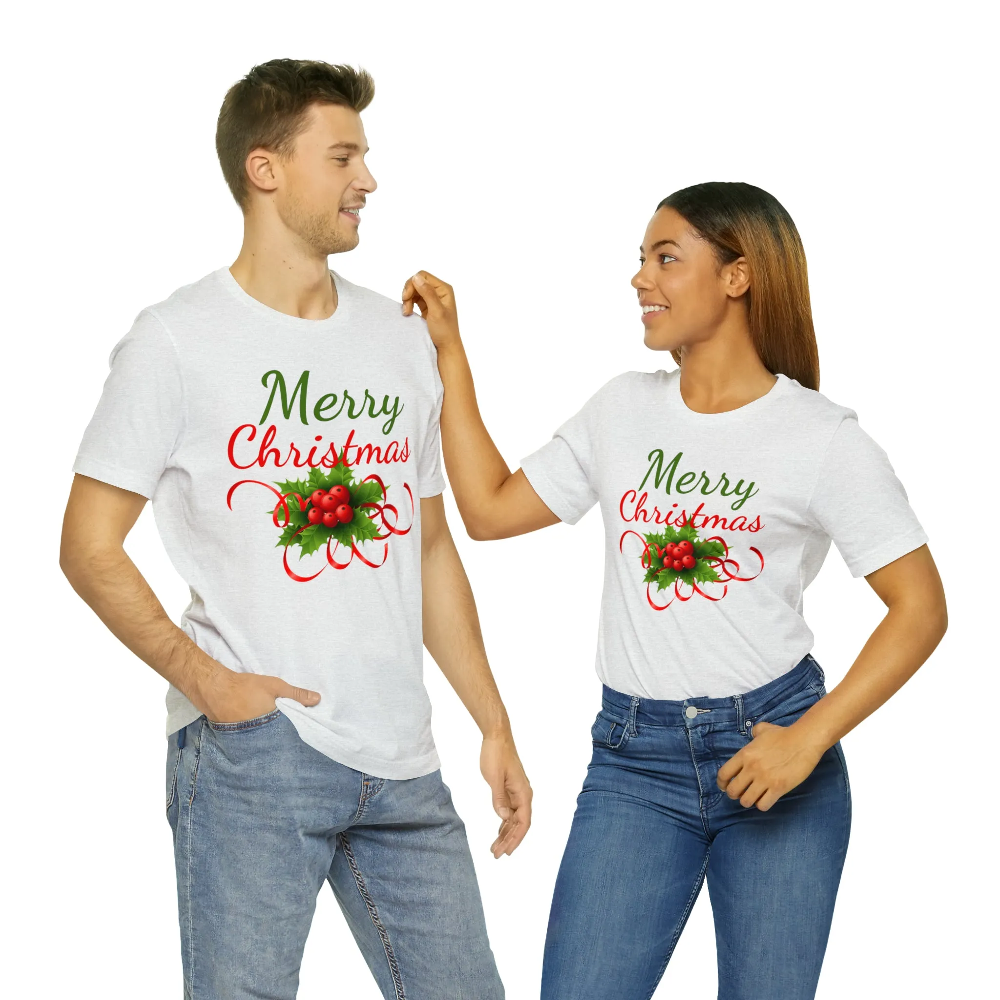 Merry Christmas Ribbon T-Shirt | Festive XMas Tee |  Bella Canvas 3001 Unisex | Happy Holidays Short Sleeve T-Shirt