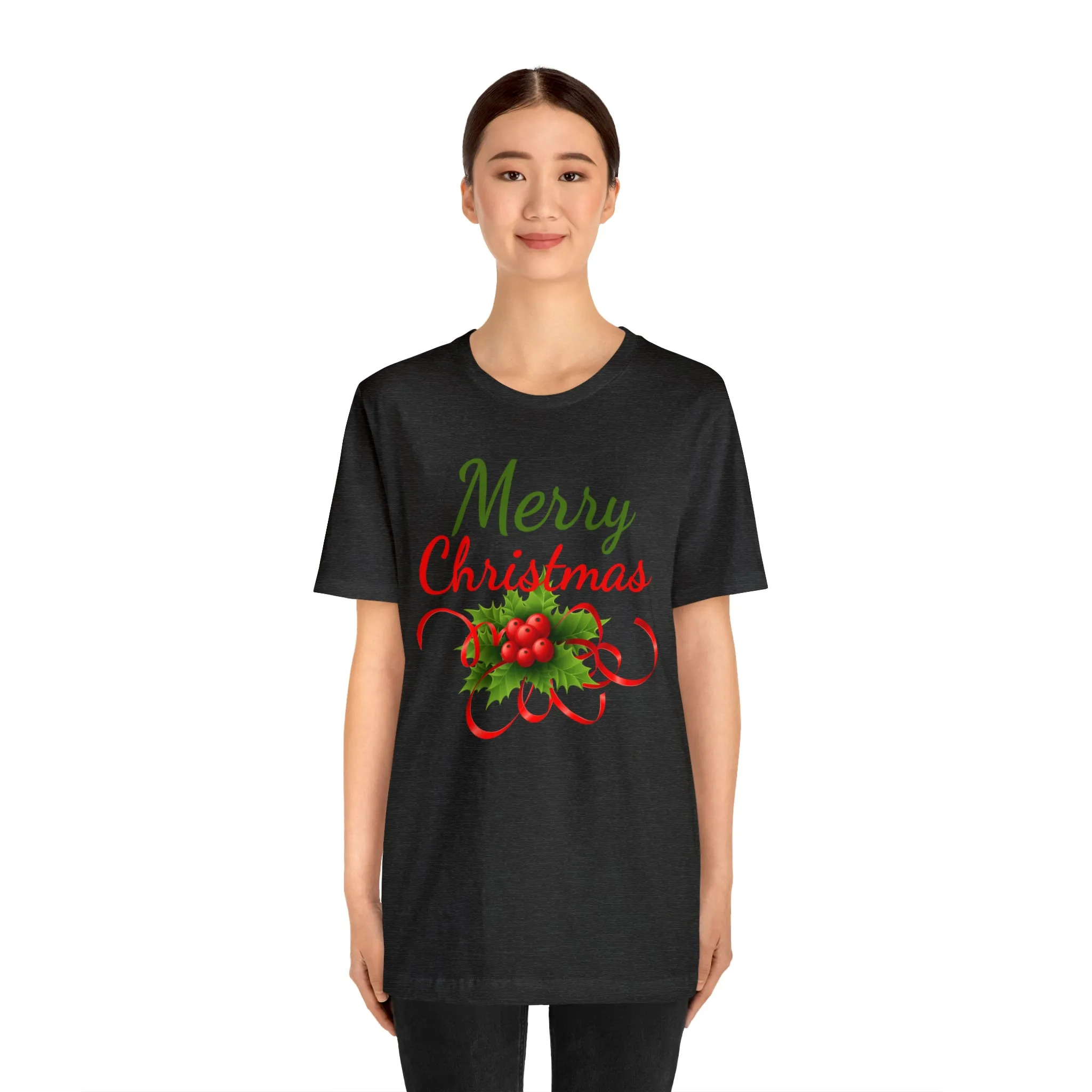 Merry Christmas Ribbon T-Shirt | Festive XMas Tee |  Bella Canvas 3001 Unisex | Happy Holidays Short Sleeve T-Shirt