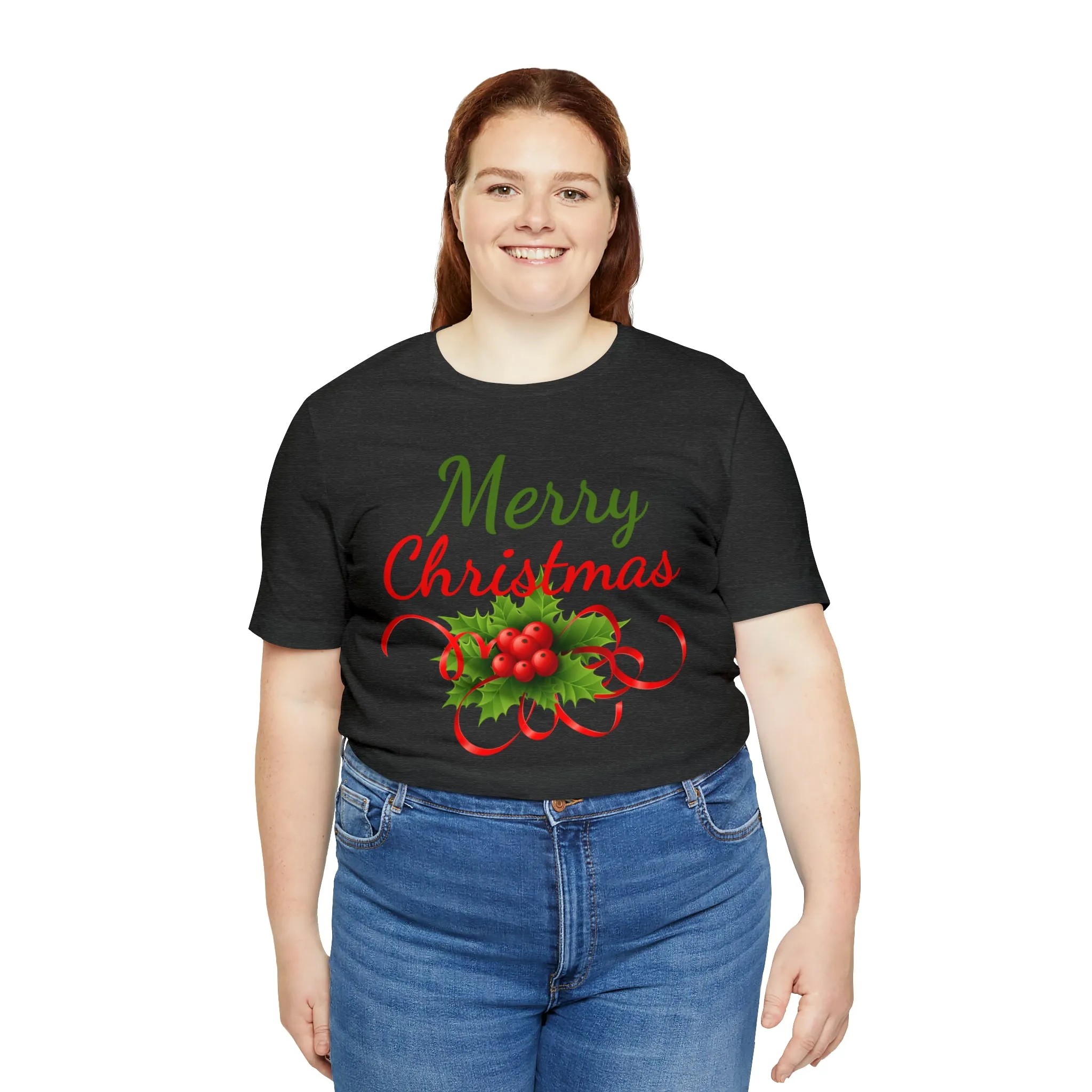 Merry Christmas Ribbon T-Shirt | Festive XMas Tee |  Bella Canvas 3001 Unisex | Happy Holidays Short Sleeve T-Shirt