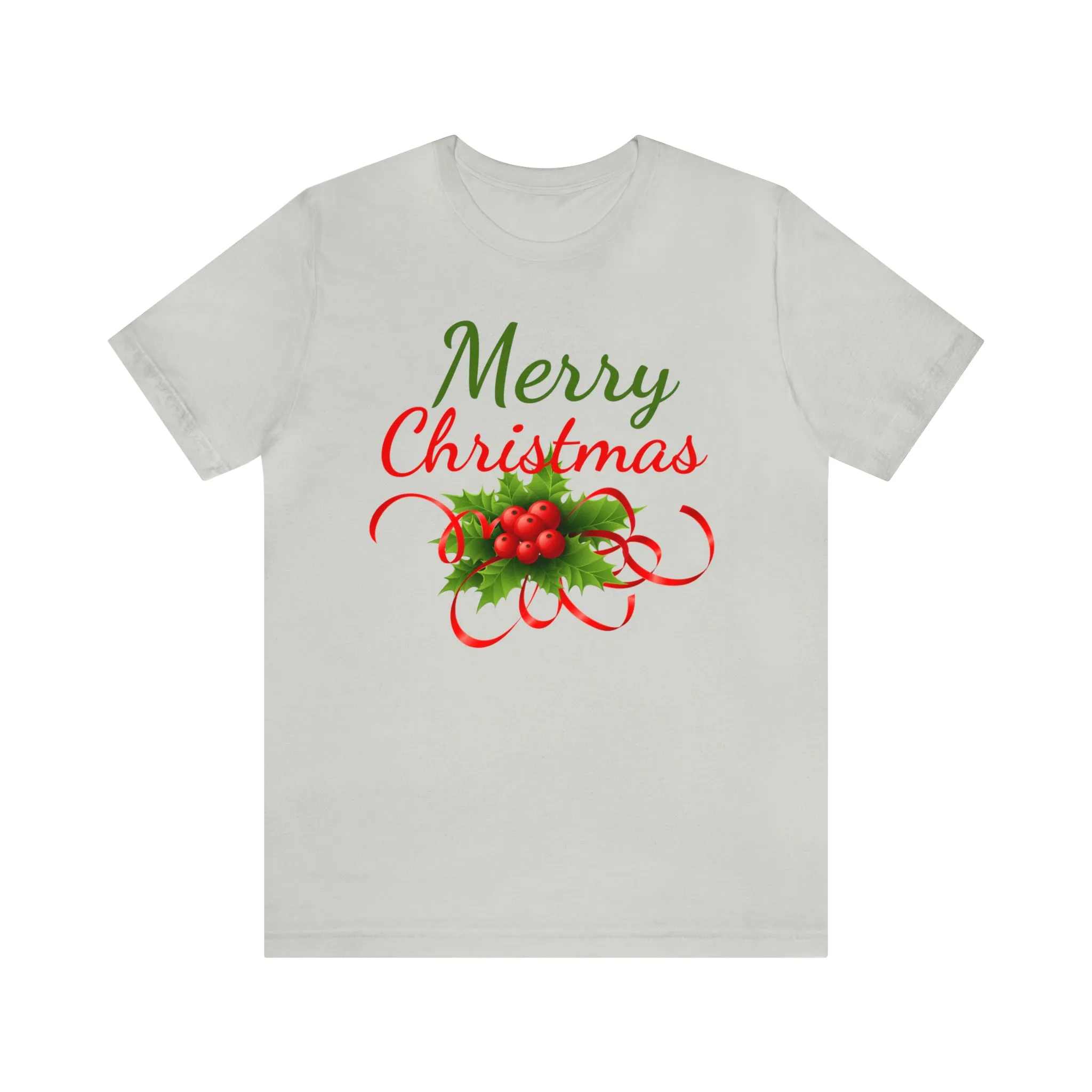 Merry Christmas Ribbon T-Shirt | Festive XMas Tee |  Bella Canvas 3001 Unisex | Happy Holidays Short Sleeve T-Shirt