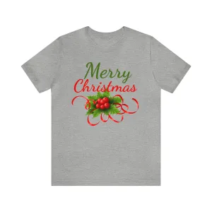 Merry Christmas Ribbon T-Shirt | Festive XMas Tee |  Bella Canvas 3001 Unisex | Happy Holidays Short Sleeve T-Shirt