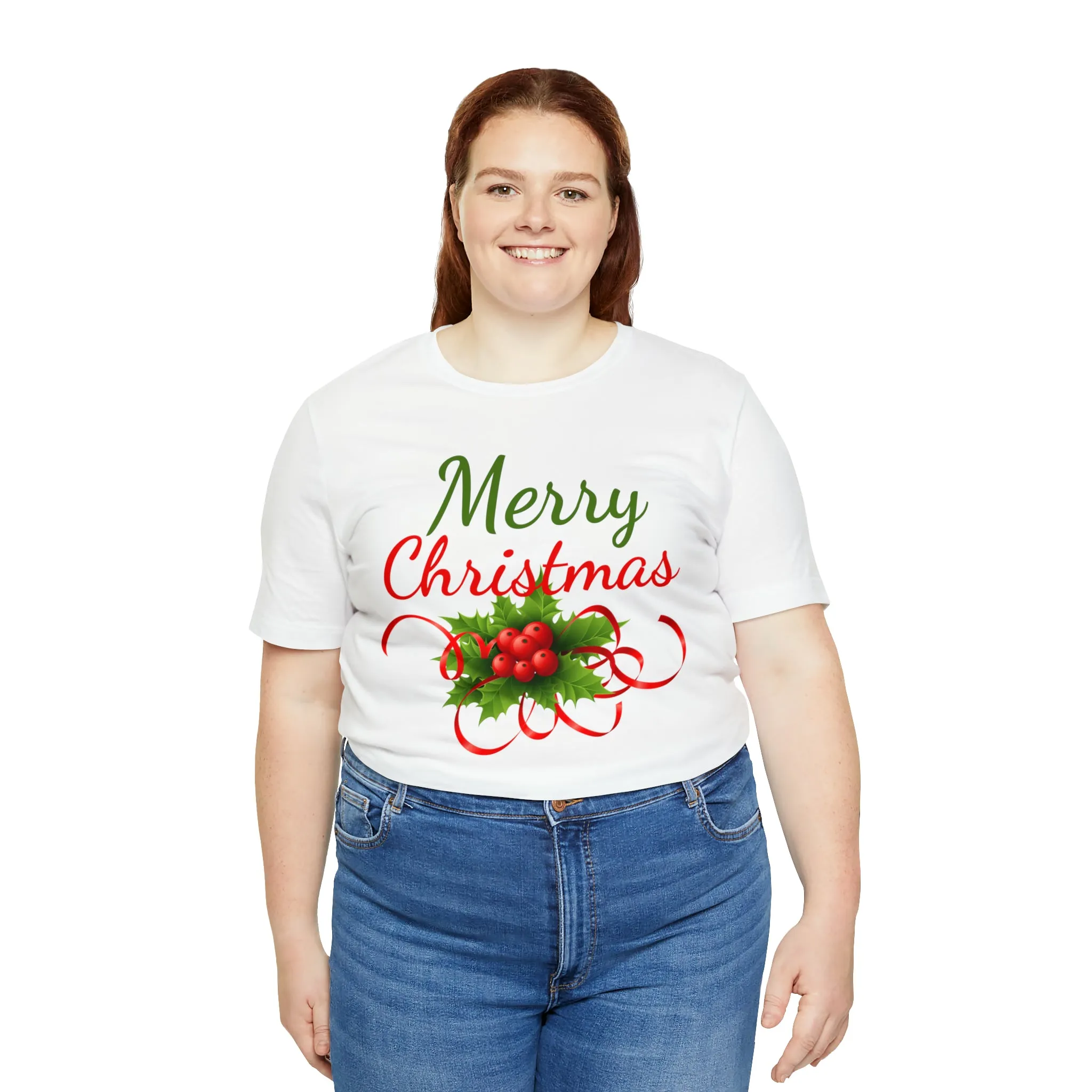 Merry Christmas Ribbon T-Shirt | Festive XMas Tee |  Bella Canvas 3001 Unisex | Happy Holidays Short Sleeve T-Shirt