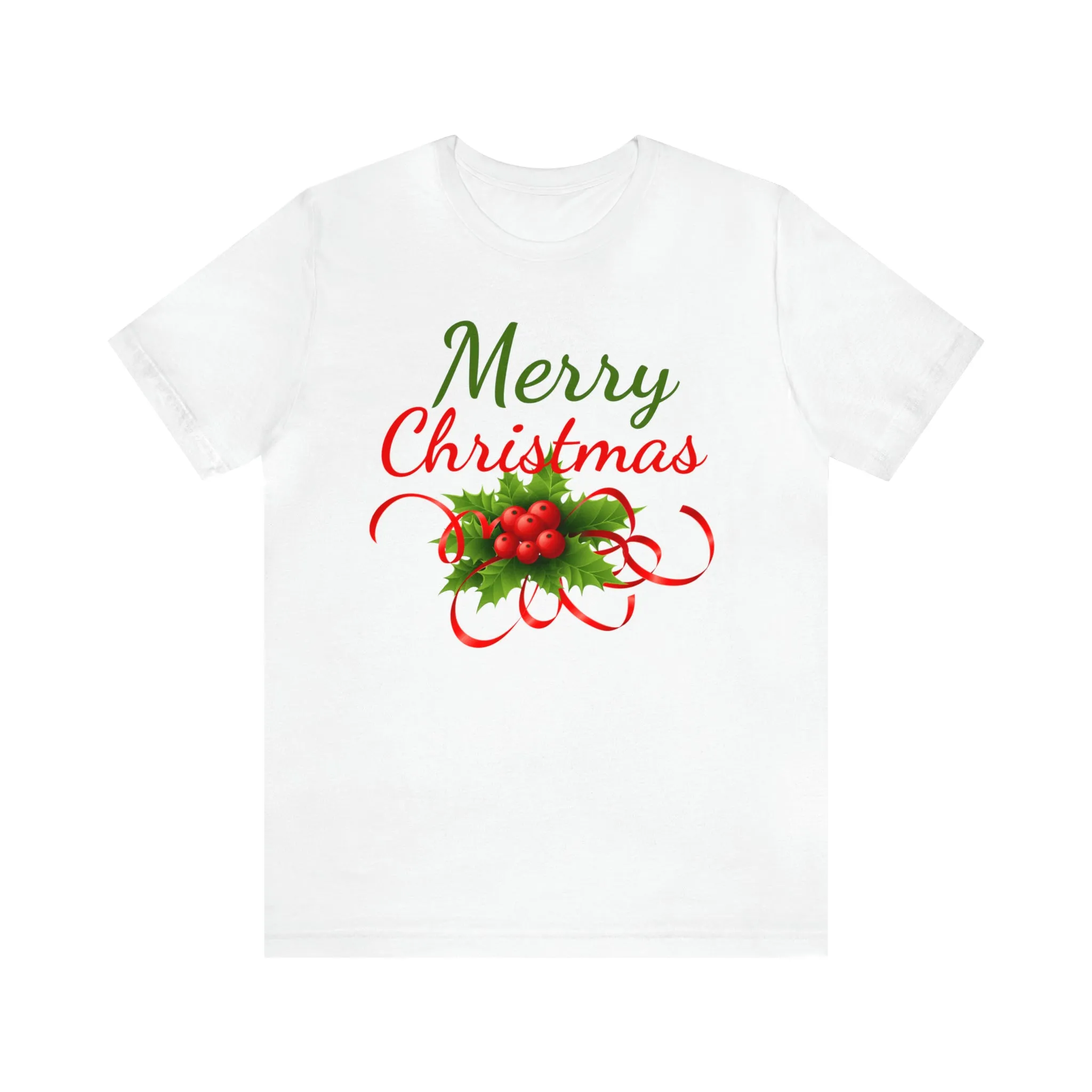 Merry Christmas Ribbon T-Shirt | Festive XMas Tee |  Bella Canvas 3001 Unisex | Happy Holidays Short Sleeve T-Shirt