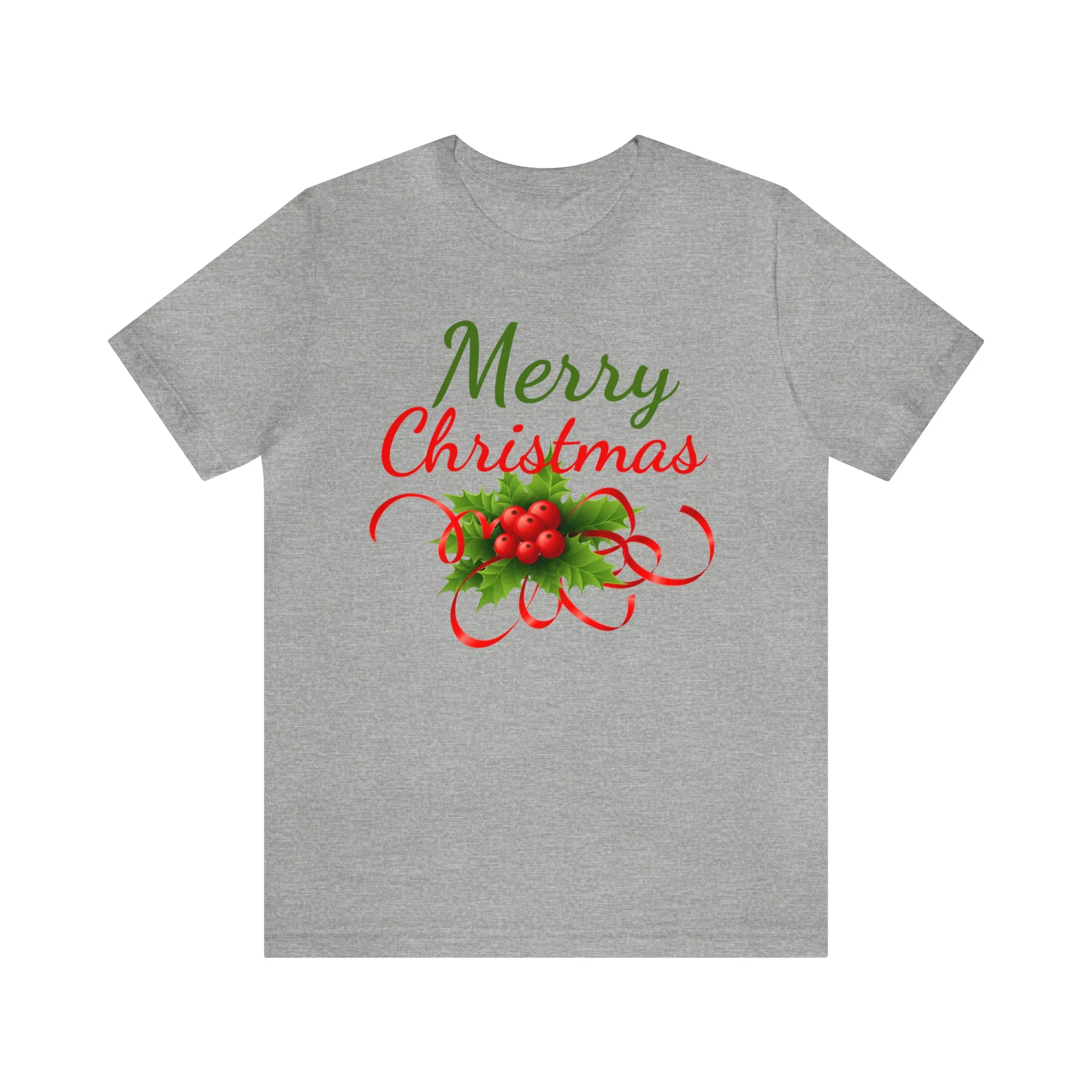 Merry Christmas Ribbon T-Shirt | Festive XMas Tee |  Bella Canvas 3001 Unisex | Happy Holidays Short Sleeve T-Shirt