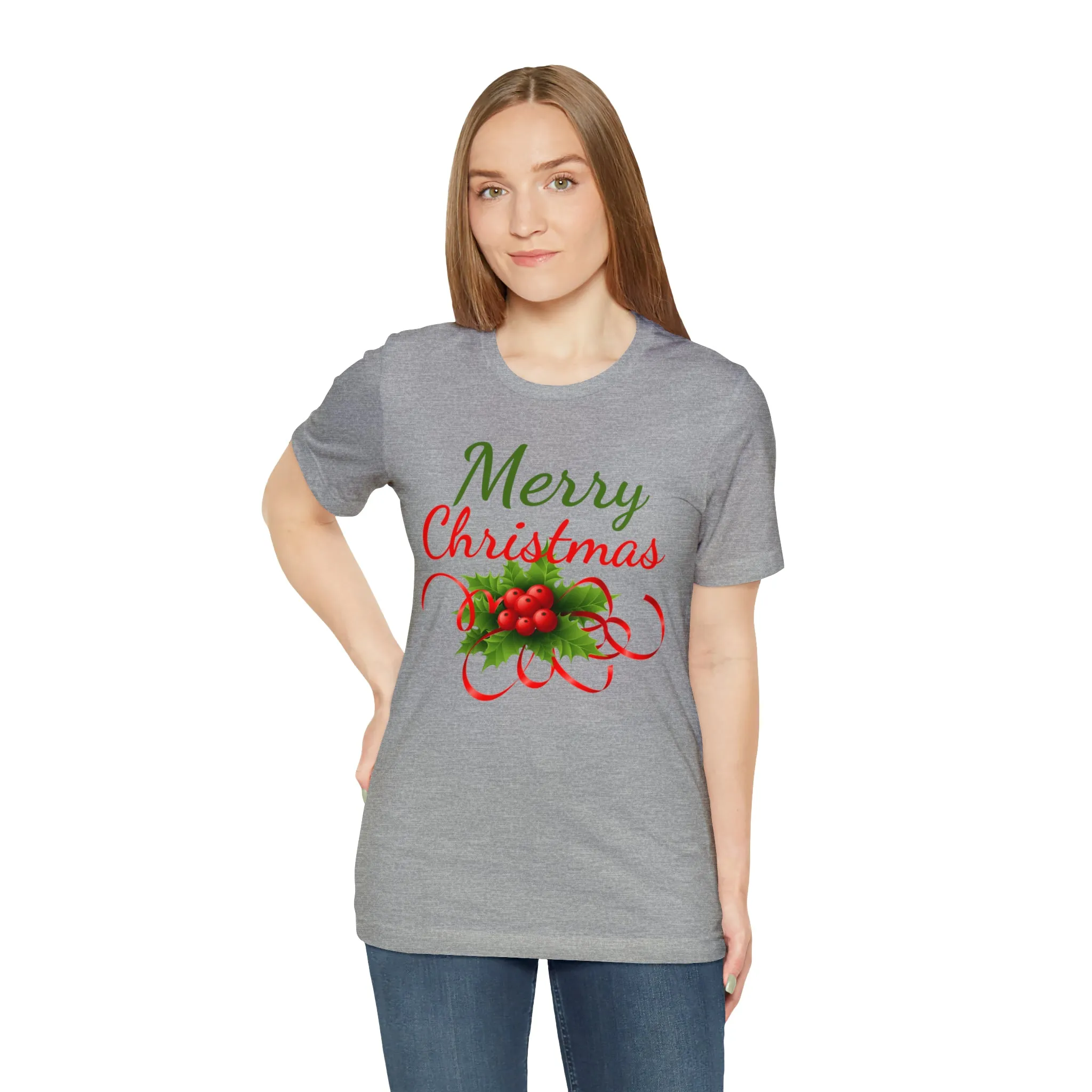 Merry Christmas Ribbon T-Shirt | Festive XMas Tee |  Bella Canvas 3001 Unisex | Happy Holidays Short Sleeve T-Shirt