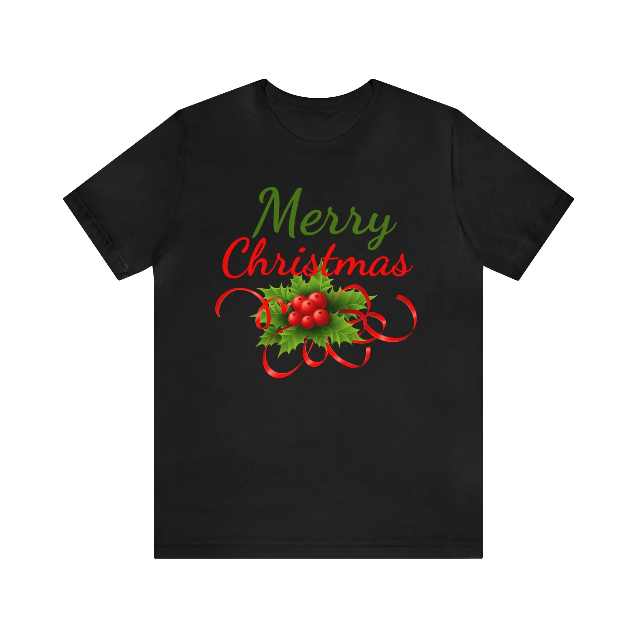 Merry Christmas Ribbon T-Shirt | Festive XMas Tee |  Bella Canvas 3001 Unisex | Happy Holidays Short Sleeve T-Shirt
