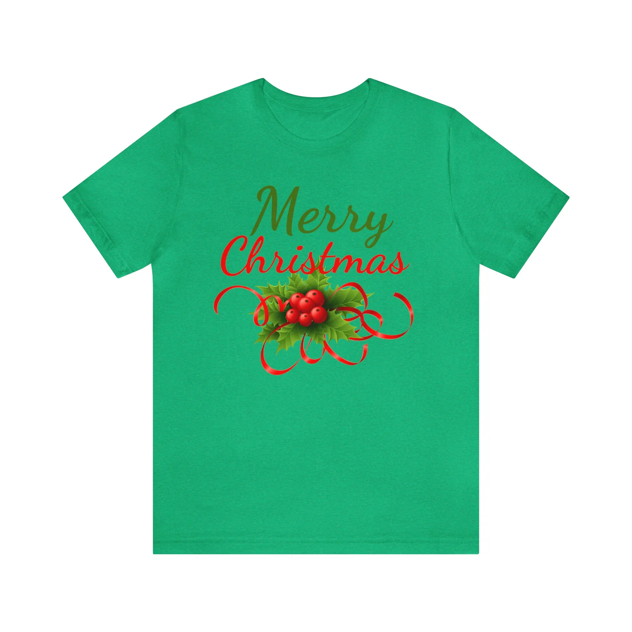 Merry Christmas Ribbon T-Shirt | Festive XMas Tee |  Bella Canvas 3001 Unisex | Happy Holidays Short Sleeve T-Shirt