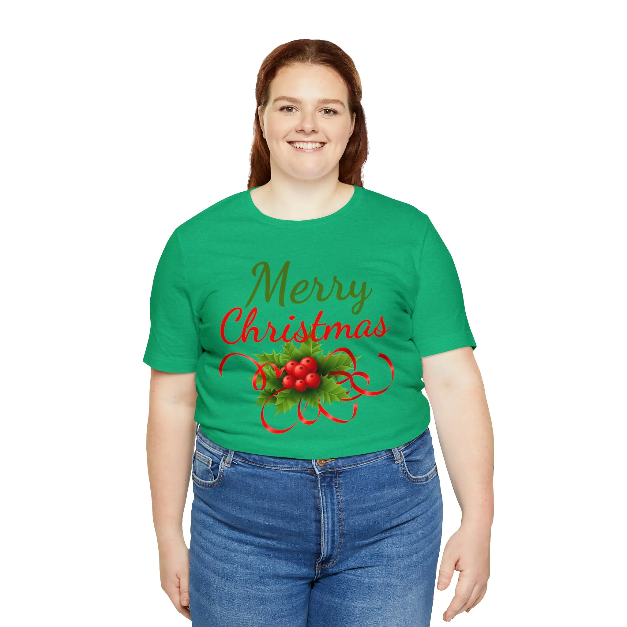 Merry Christmas Ribbon T-Shirt | Festive XMas Tee |  Bella Canvas 3001 Unisex | Happy Holidays Short Sleeve T-Shirt