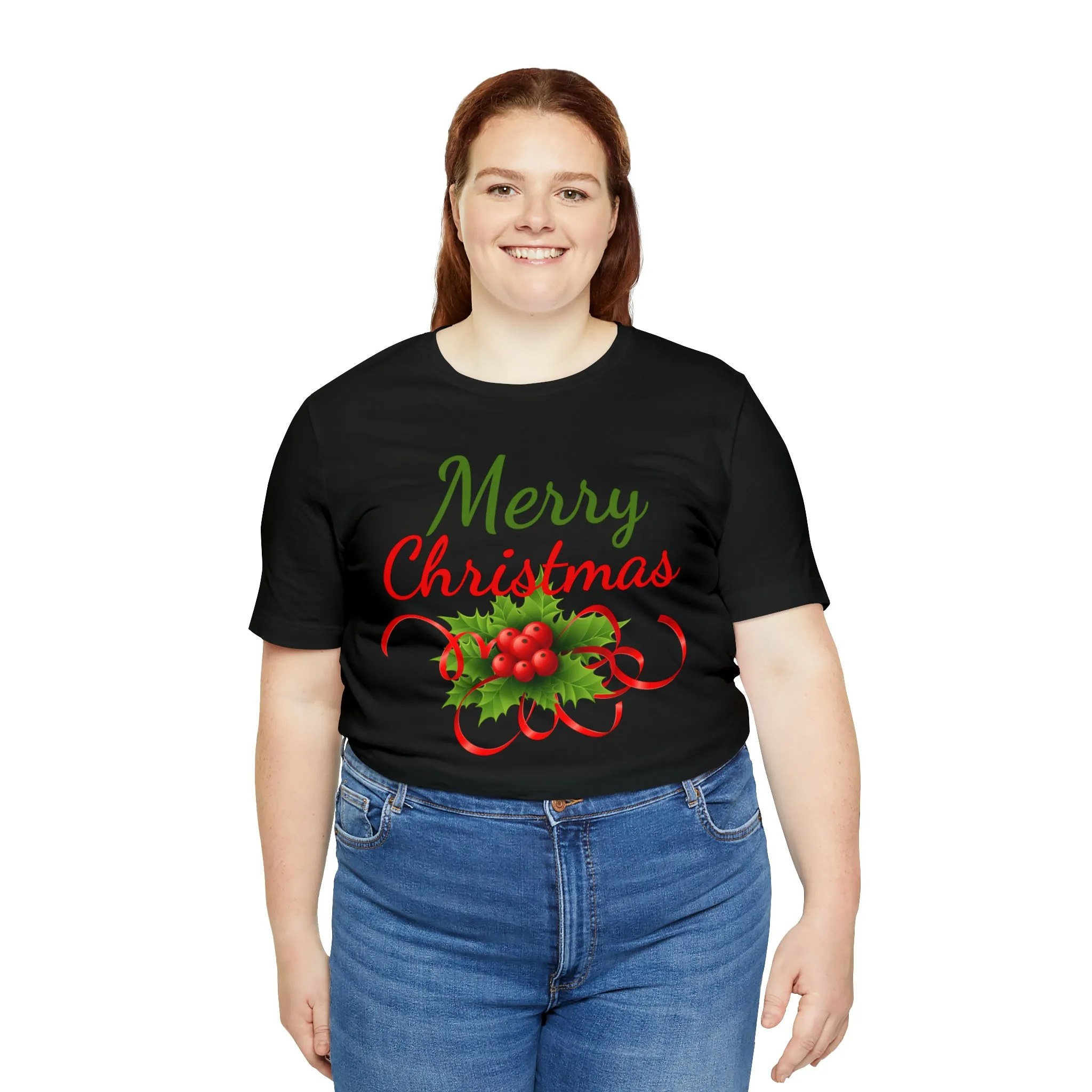 Merry Christmas Ribbon T-Shirt | Festive XMas Tee |  Bella Canvas 3001 Unisex | Happy Holidays Short Sleeve T-Shirt