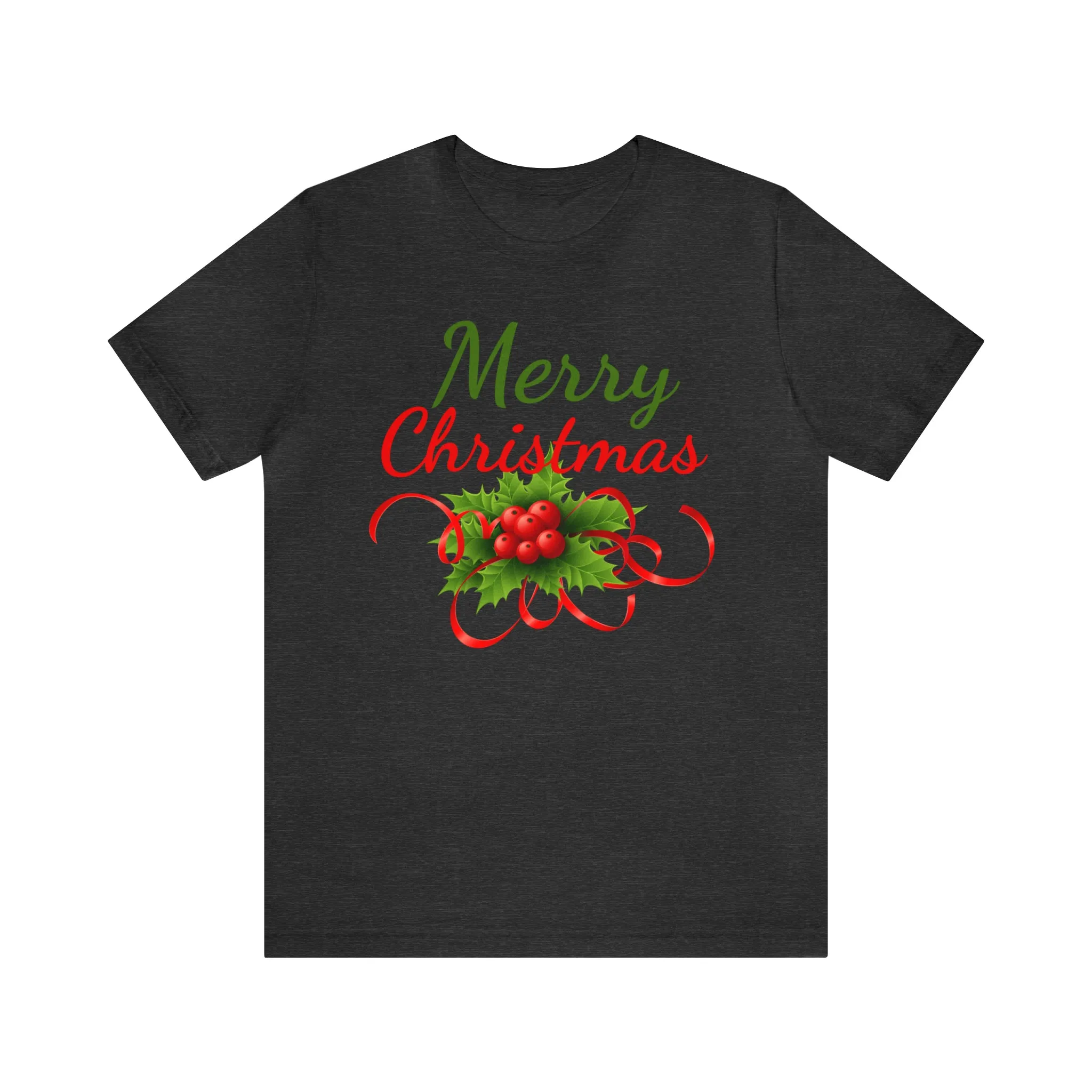 Merry Christmas Ribbon T-Shirt | Festive XMas Tee |  Bella Canvas 3001 Unisex | Happy Holidays Short Sleeve T-Shirt