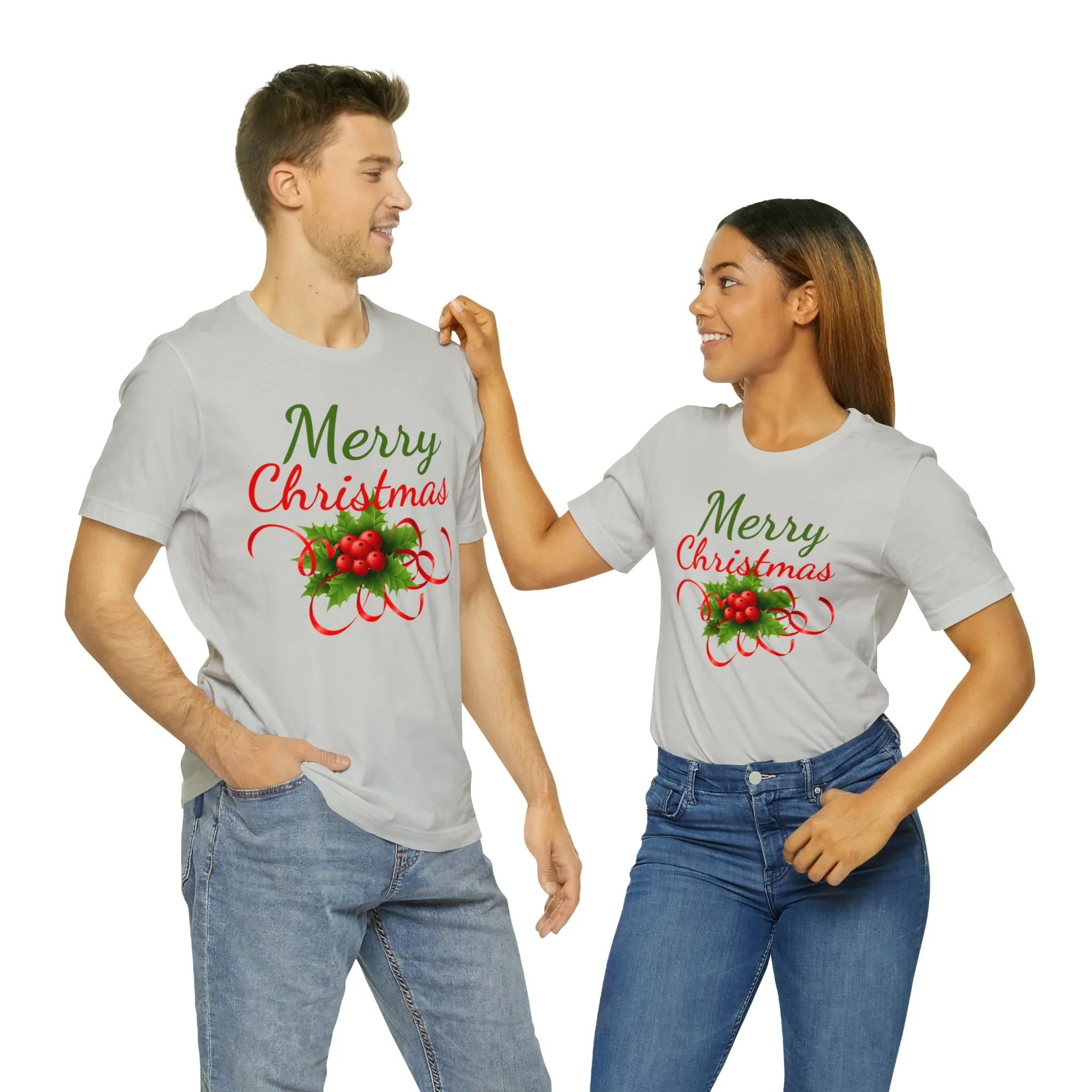 Merry Christmas Ribbon T-Shirt | Festive XMas Tee |  Bella Canvas 3001 Unisex | Happy Holidays Short Sleeve T-Shirt