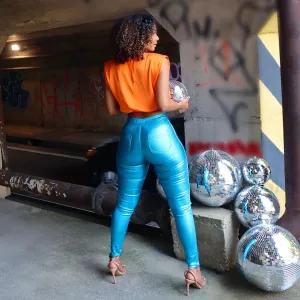Metallic Disco Jeans (Electric Turquoise)