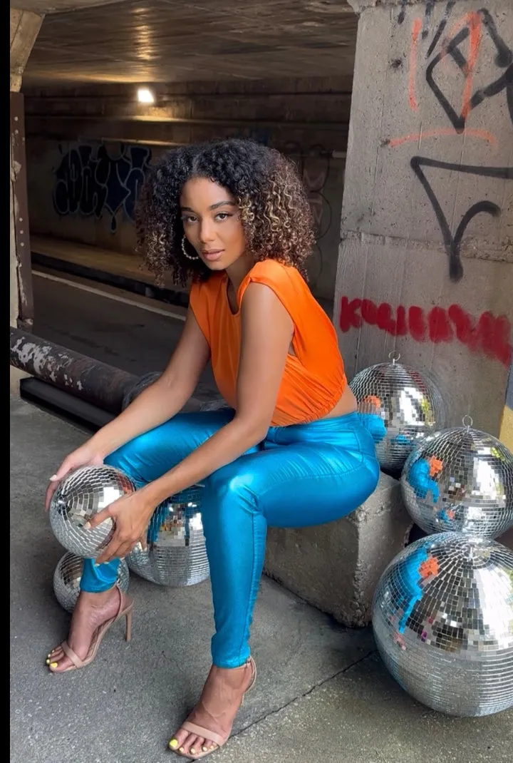 Metallic Disco Jeans (Electric Turquoise)