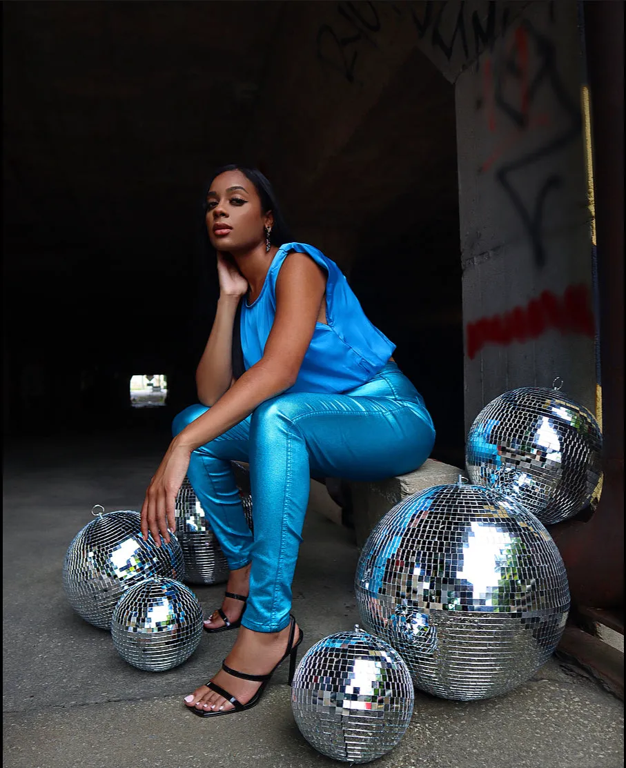 Metallic Disco Jeans (Electric Turquoise)