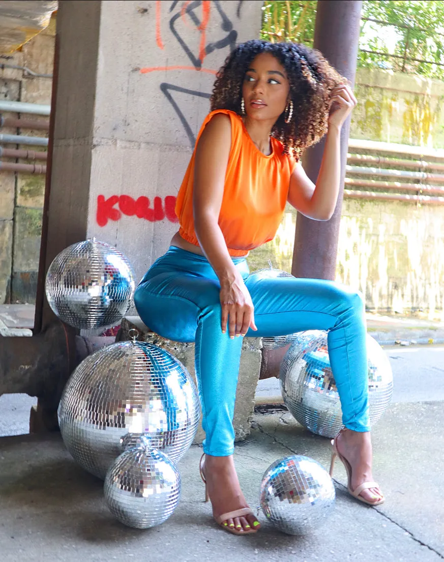 Metallic Disco Jeans (Electric Turquoise)