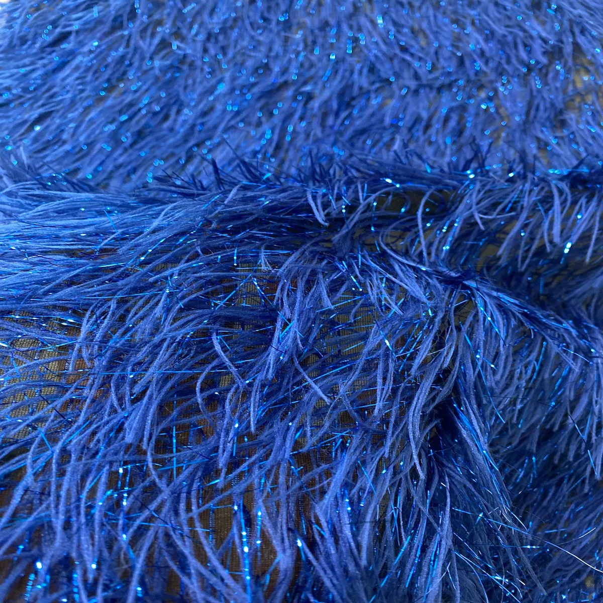 Metallic Faux Fur Tinsel Ostrich Feather Fabric