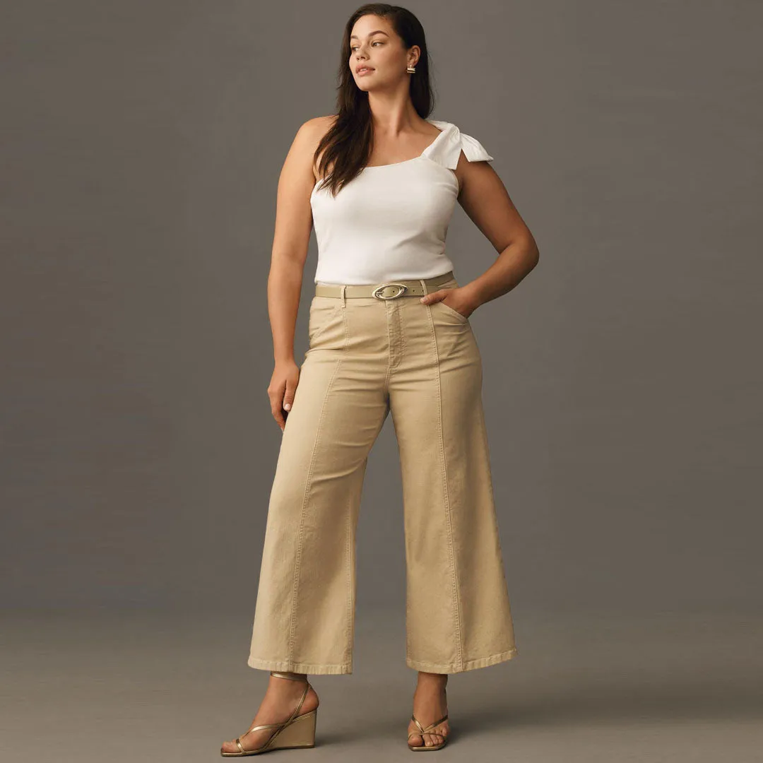 meve wide leg Crop Clean-Seamed skin short length cotton jeans for women