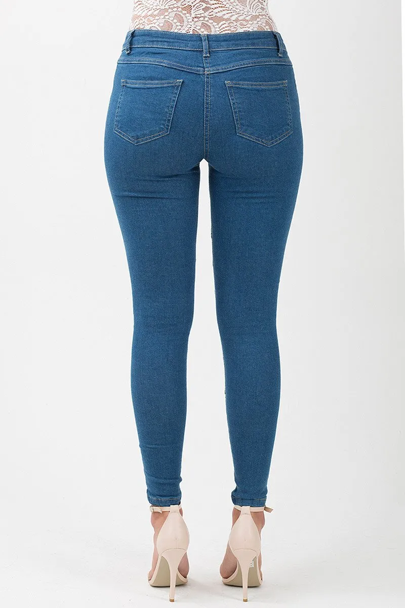 Mid Blue Embroidered Denim Jeans - Franki