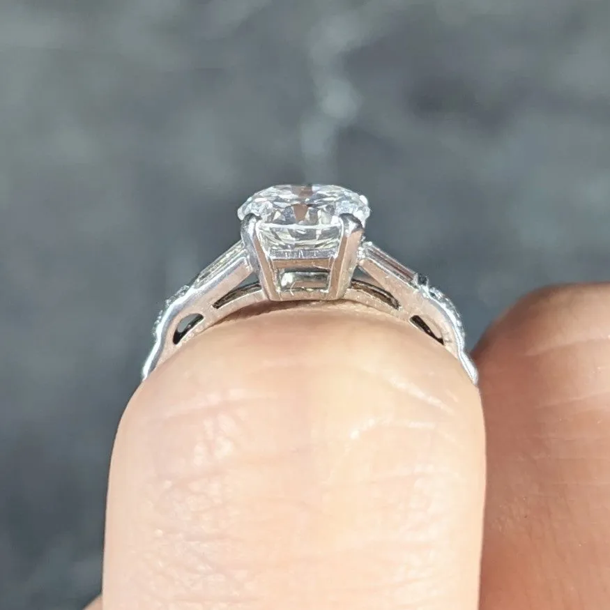Mid-Century 1.16 CTW Transitional Cut Diamond Platinum Arch Vintage Engagement Ring