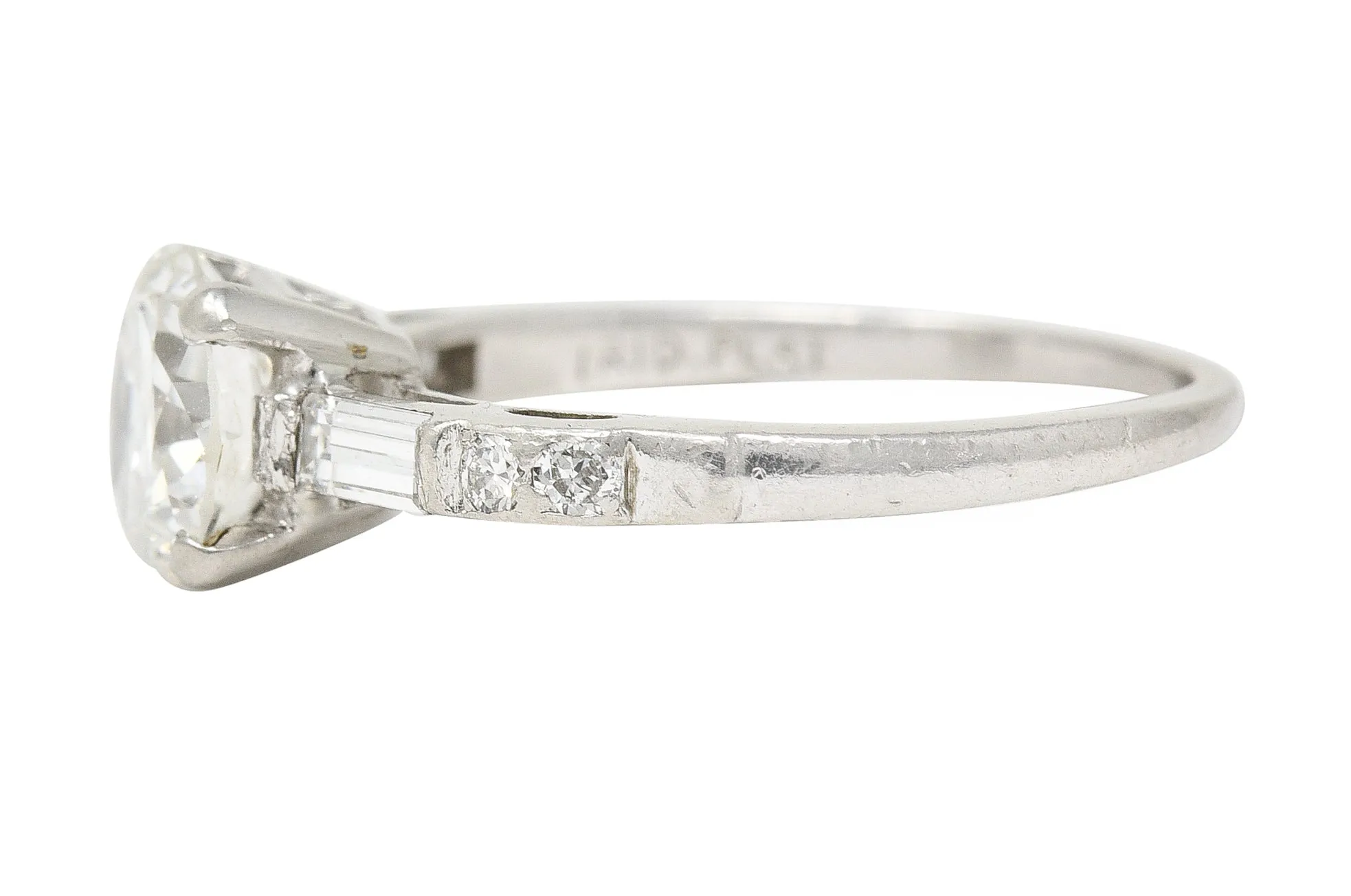 Mid-Century 1.16 CTW Transitional Cut Diamond Platinum Arch Vintage Engagement Ring