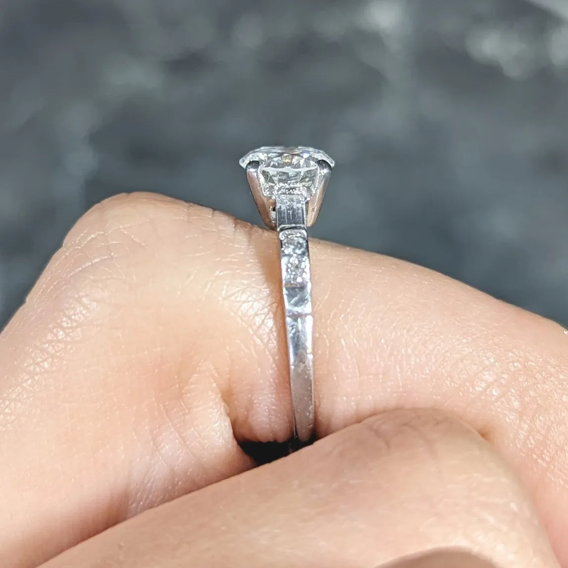 Mid-Century 1.16 CTW Transitional Cut Diamond Platinum Arch Vintage Engagement Ring