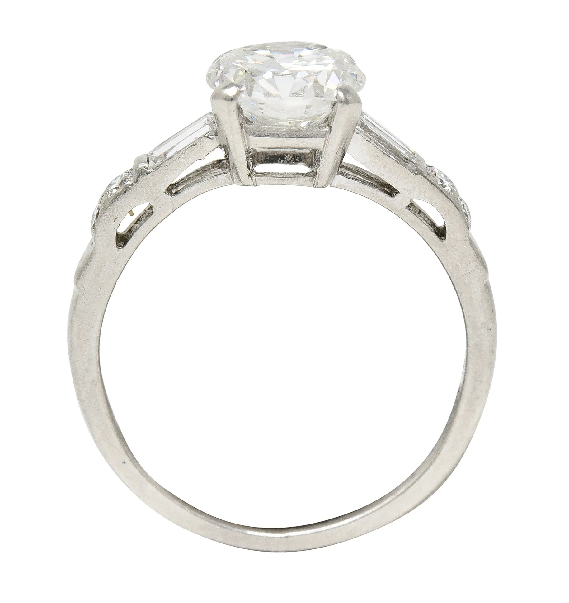 Mid-Century 1.16 CTW Transitional Cut Diamond Platinum Arch Vintage Engagement Ring
