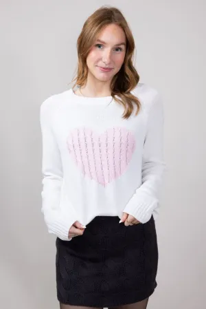 Miracle Textured Heart Sweater for Women in Ivory Pink | M9147-IVORYPINK