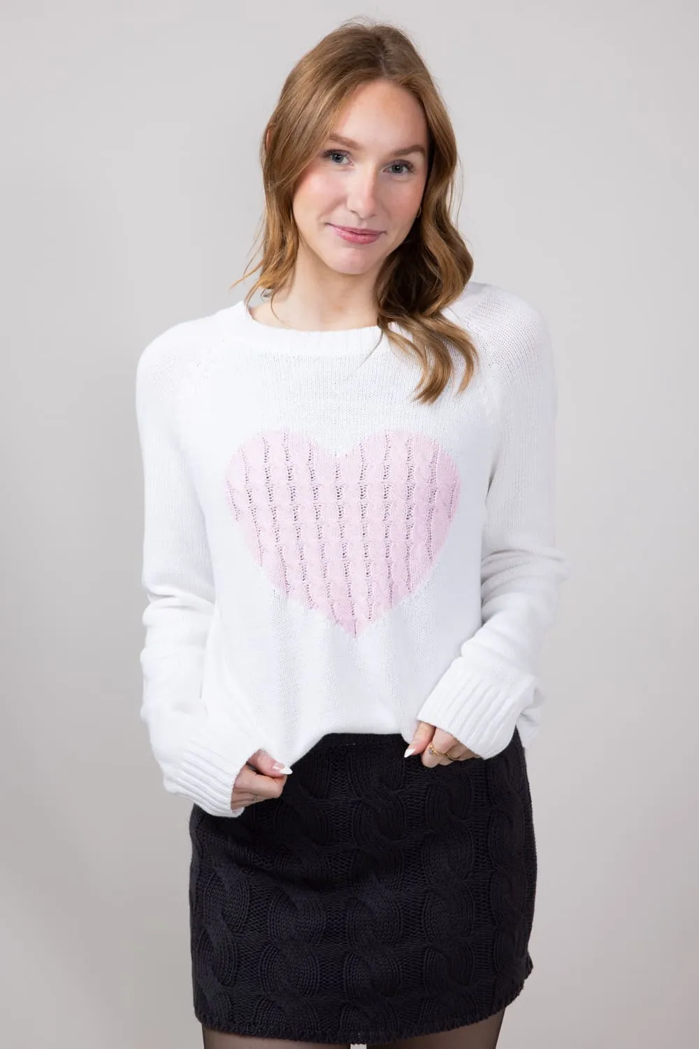 Miracle Textured Heart Sweater for Women in Ivory Pink | M9147-IVORYPINK