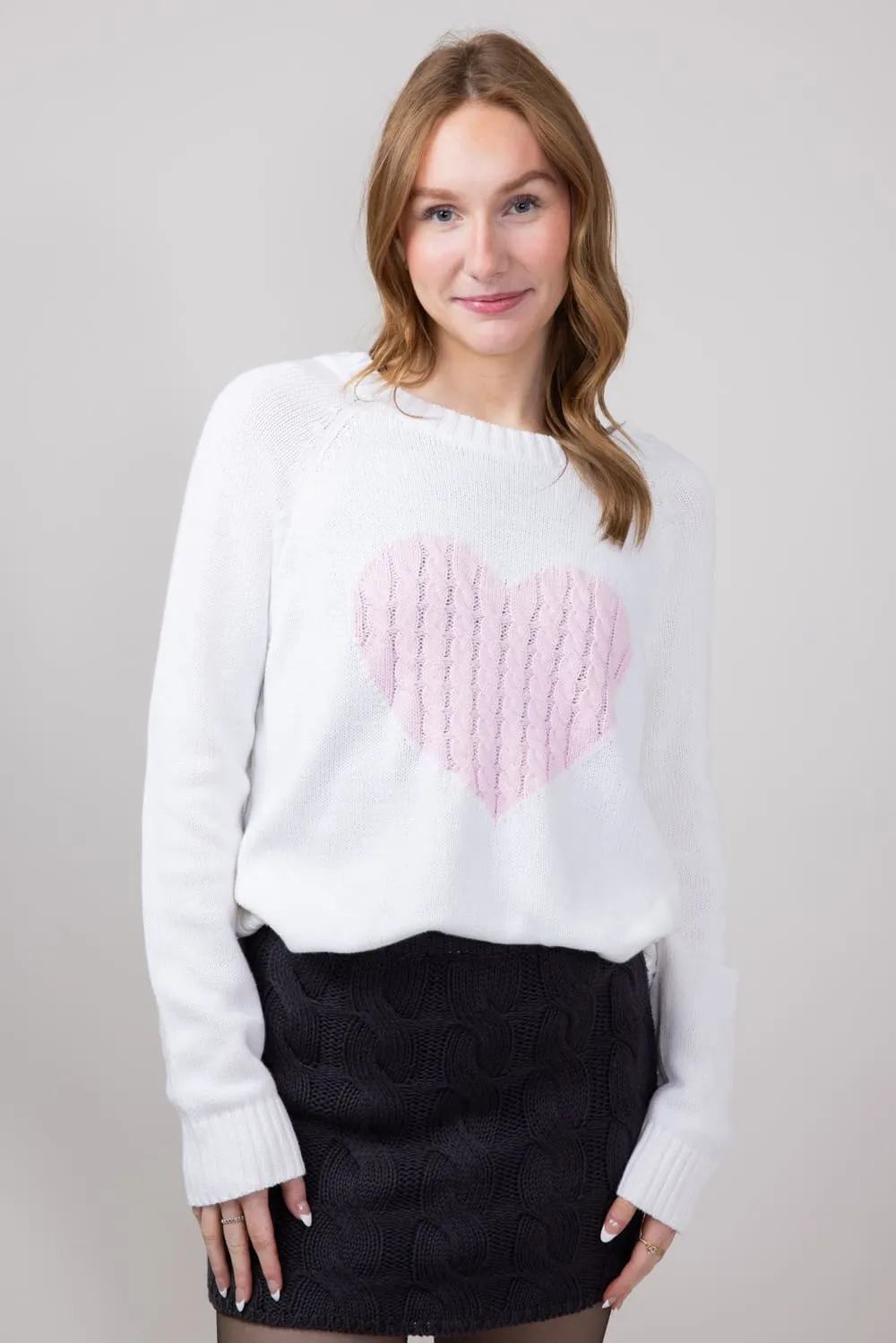 Miracle Textured Heart Sweater for Women in Ivory Pink | M9147-IVORYPINK