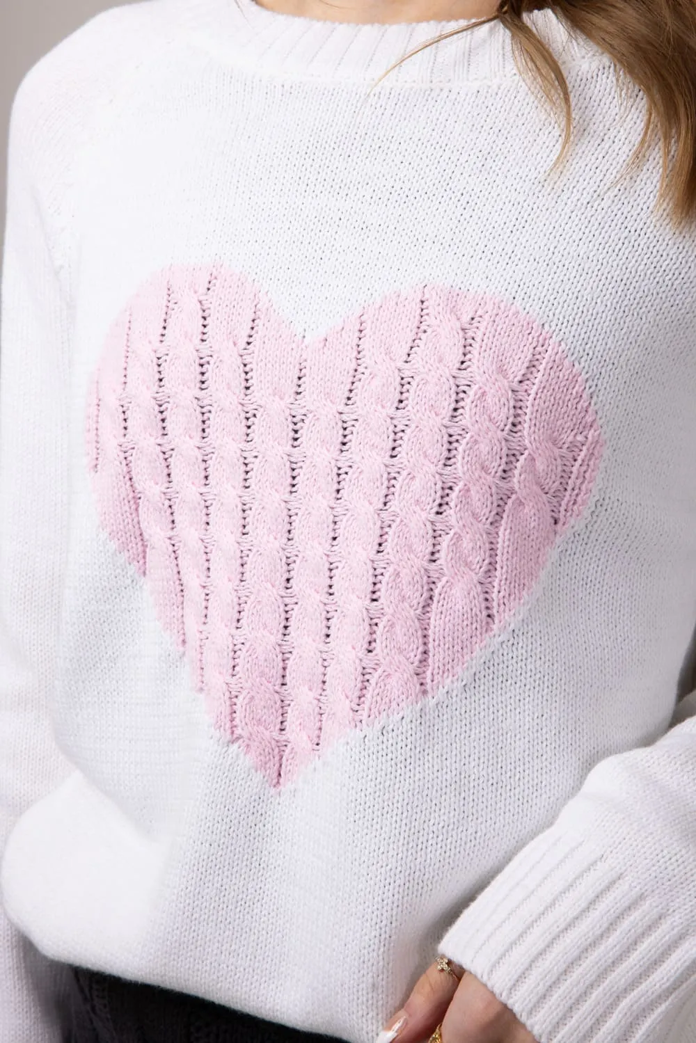 Miracle Textured Heart Sweater for Women in Ivory Pink | M9147-IVORYPINK