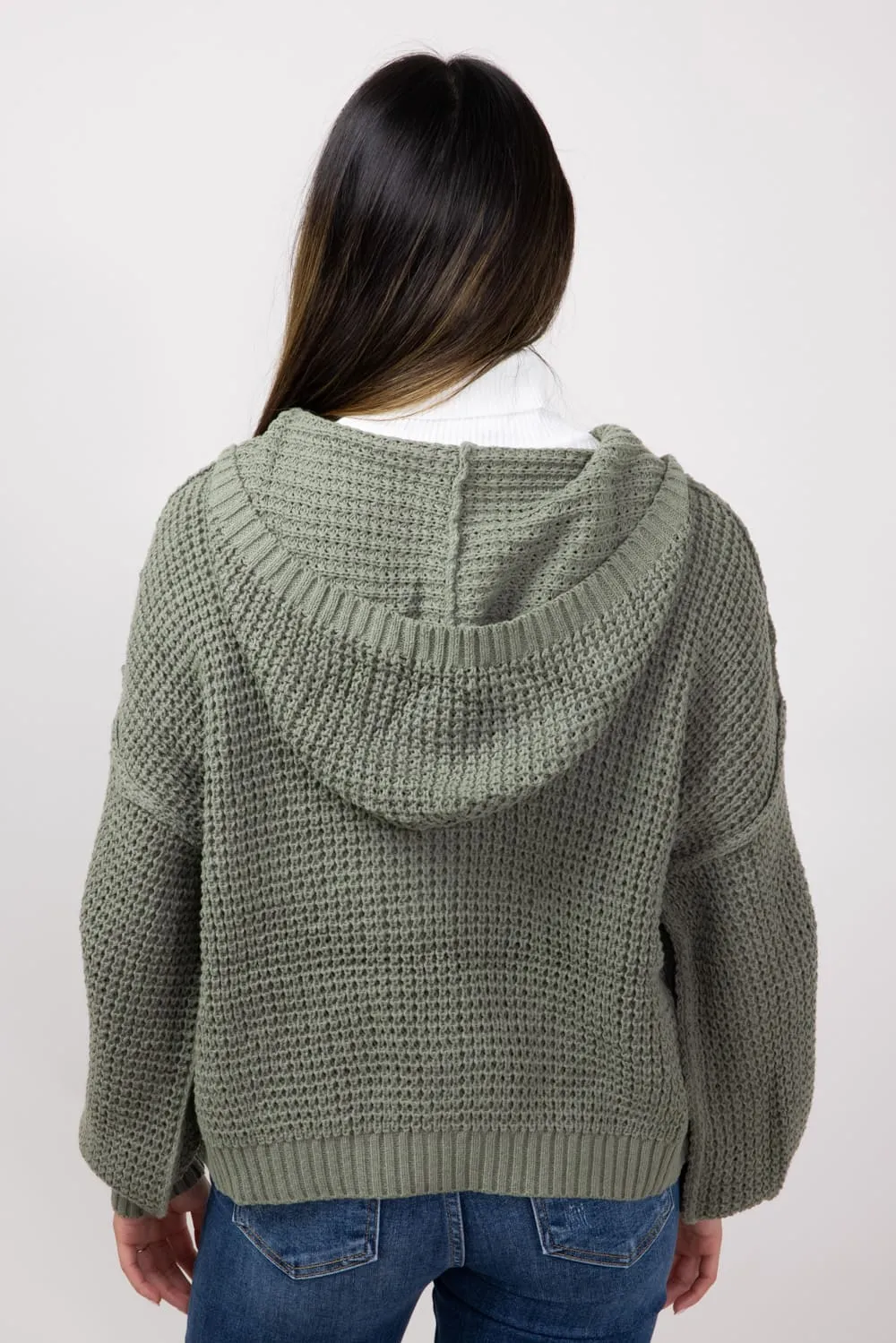 Miracle Textured Hooded Zip Sweater for Women in Sage | 7411-SAGE