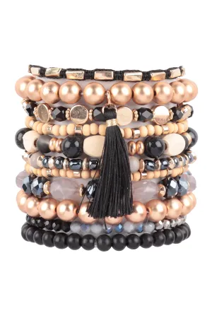 MIX BEADS WOOD CCB STACKABLE VERSATILE CHARM BRACELET SET