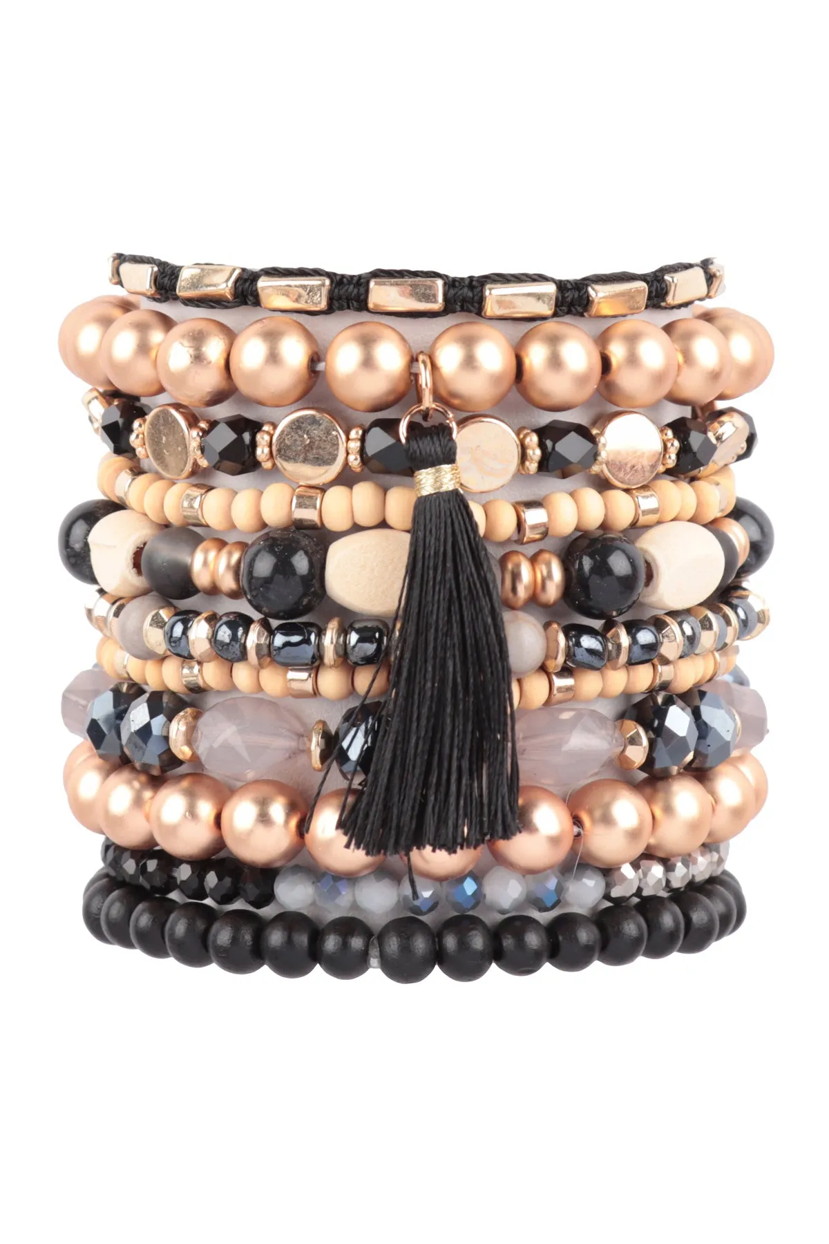 MIX BEADS WOOD CCB STACKABLE VERSATILE CHARM BRACELET SET