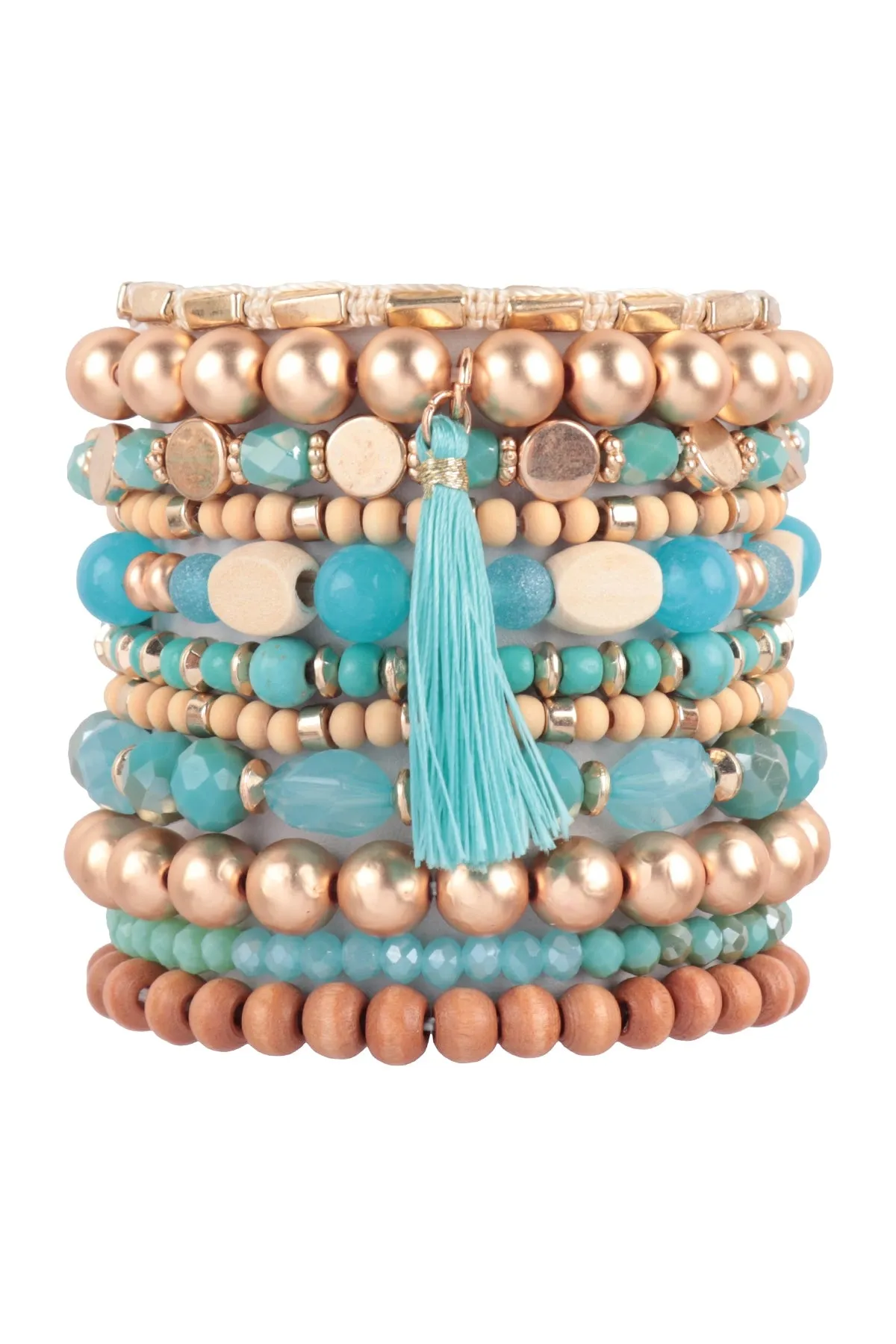 MIX BEADS WOOD CCB STACKABLE VERSATILE CHARM BRACELET SET